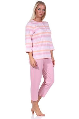 Normann Pyjama Damen Capri Schlafanzug kurzarm in zarter pastell Streifenoptik