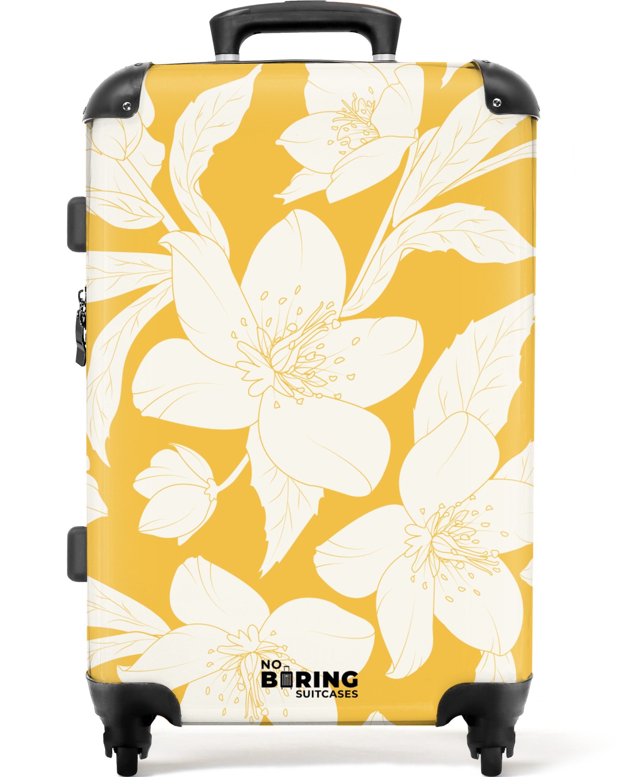 NoBoringSuitcases.com© Hartschalen-Trolley Gelb mit weißen Blüten günstig online kaufen