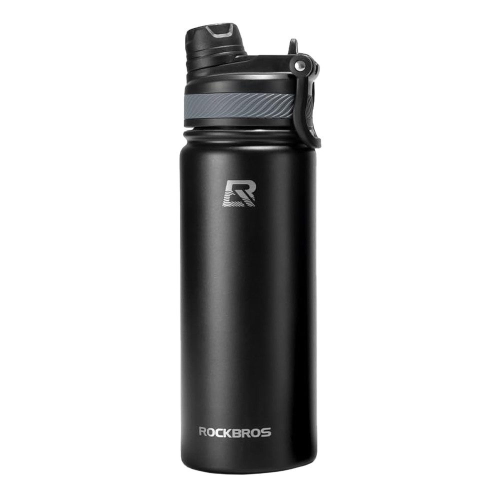 ROCKBROS Thermoflasche Isolierflasche Edelstahlflasche Fahrradtrinkflasche, 12 h heiß, 24 h kalt, Edelstahl, Trinkhalm