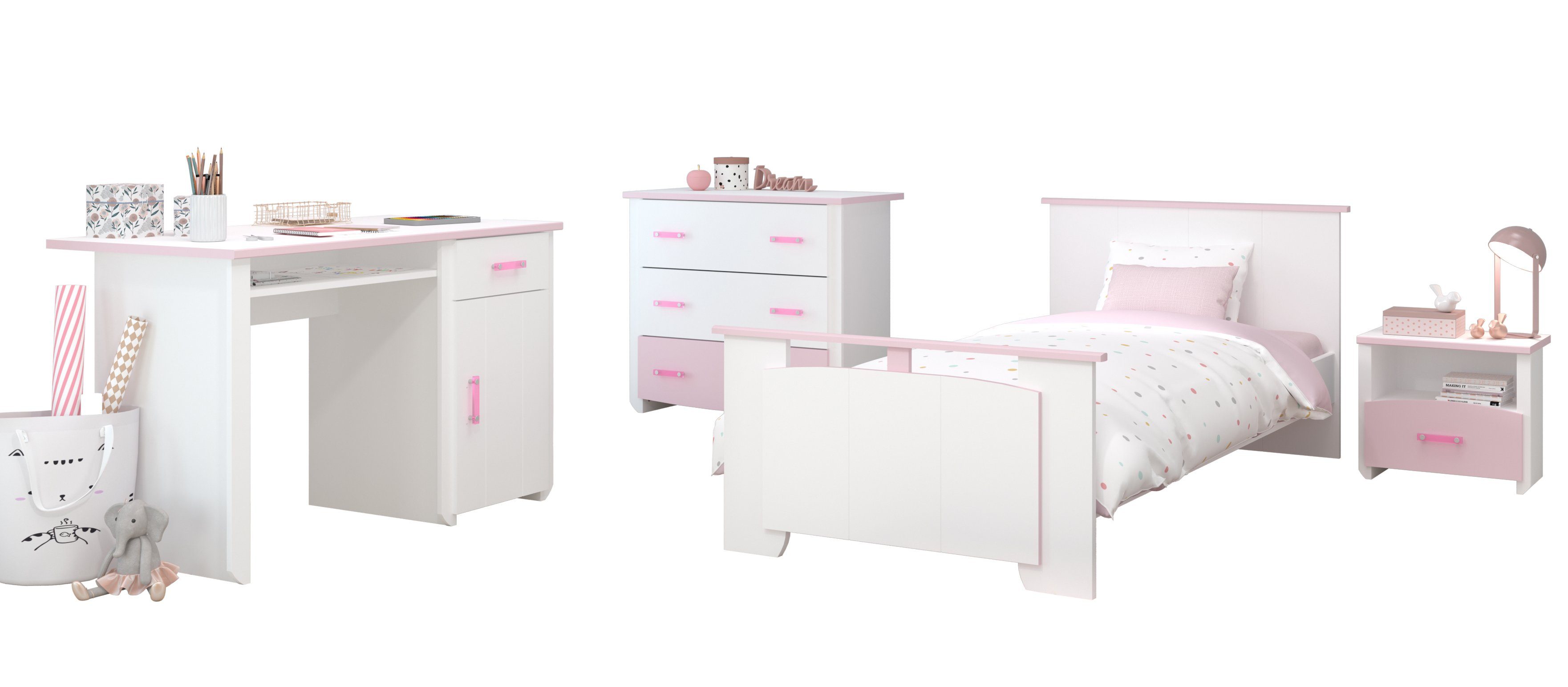 Biotiful, (Komplett 4-St., verschiedenen Weiß Set, Parisot wählbar), in mit in Zusammenstellungen Jugendzimmer-Set Rosa