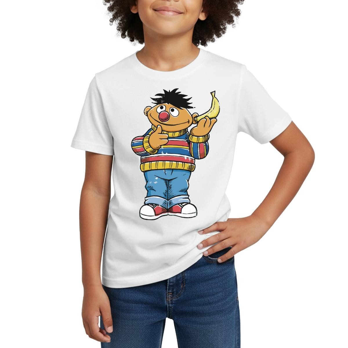 T-Shirt Sesamstraße Ernie Mit Banane Pose Lustig Used Look Kinder T-Shirt
