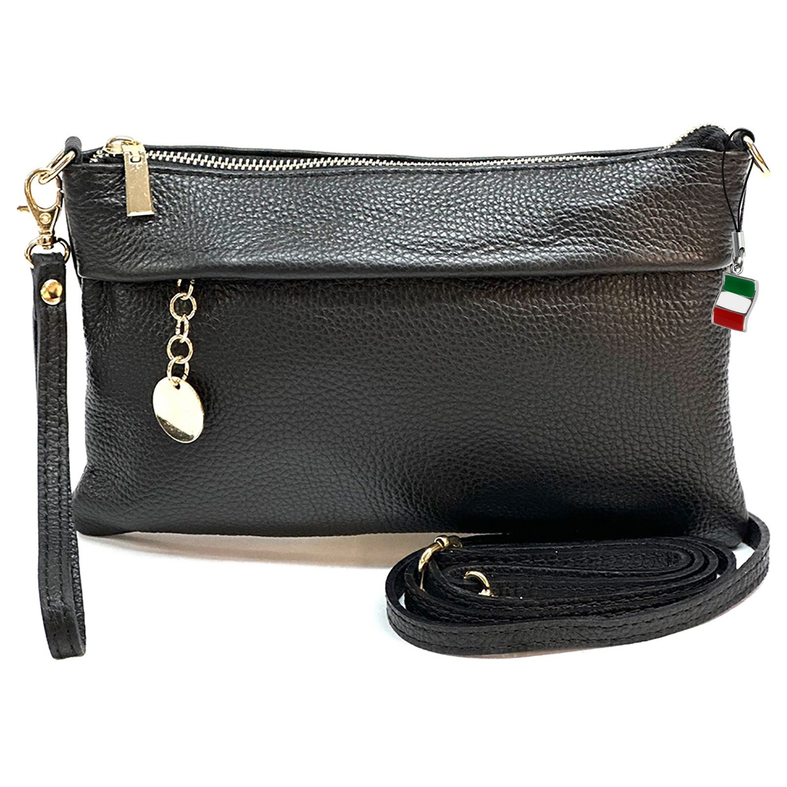 FLORENCE Clutch Florence Damen Clutch Leder Tasche (Clutch), Damen Clutch Echtes Leder, schwarz ca. 15cm hoch