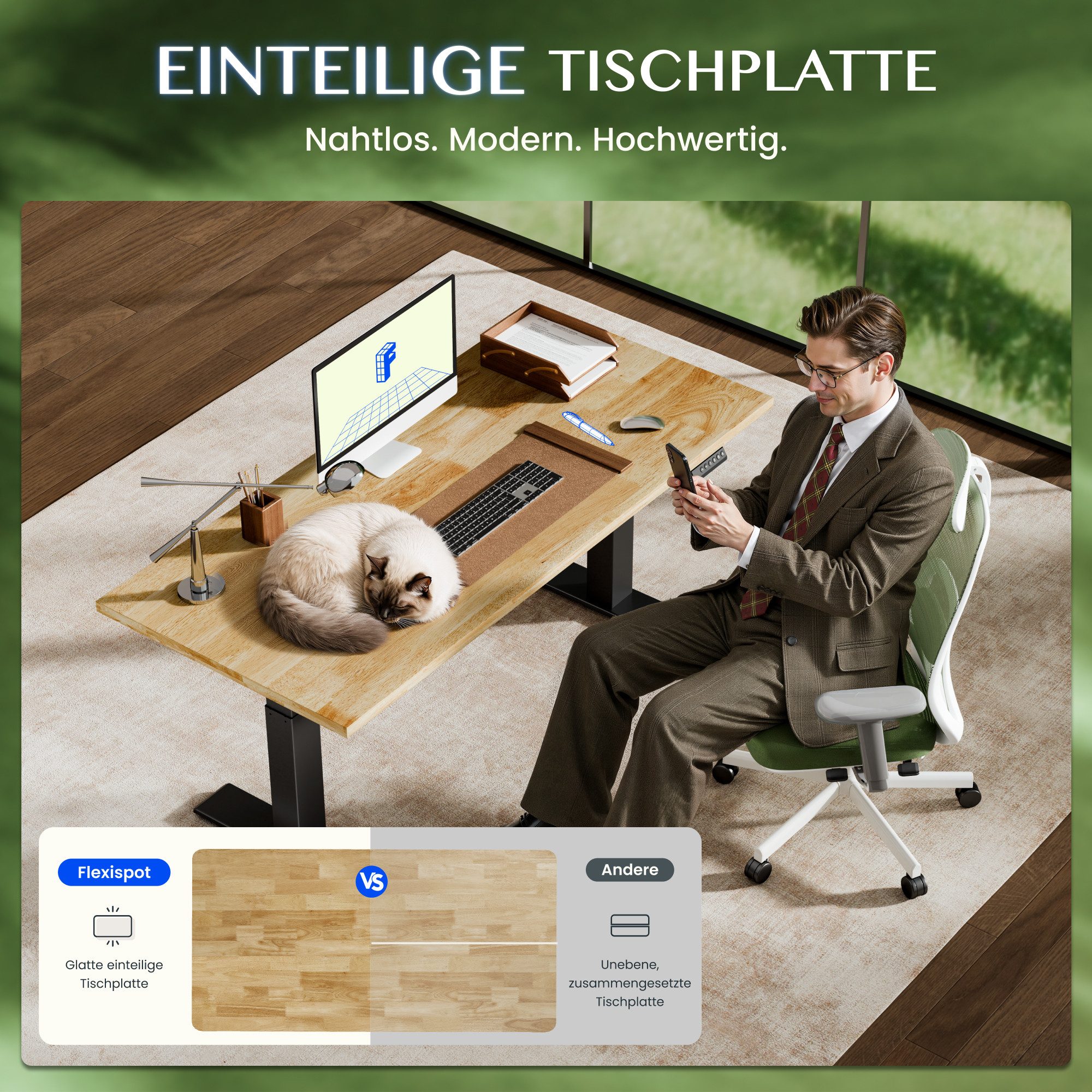 FLEXISPOT Schreibtisch ValtreX E200 Elektrisch höhenverstellbarer Schreibtisch mit Dualmotor (2 Motore, 3-Fach-Teleskop, 4 Speicherplätze, mit 27 mm Massivholzplatte aus türkischer Weißeiche), Kollisionschutz Funktion, USB Ladeanschluss, MAX Load: 200KG