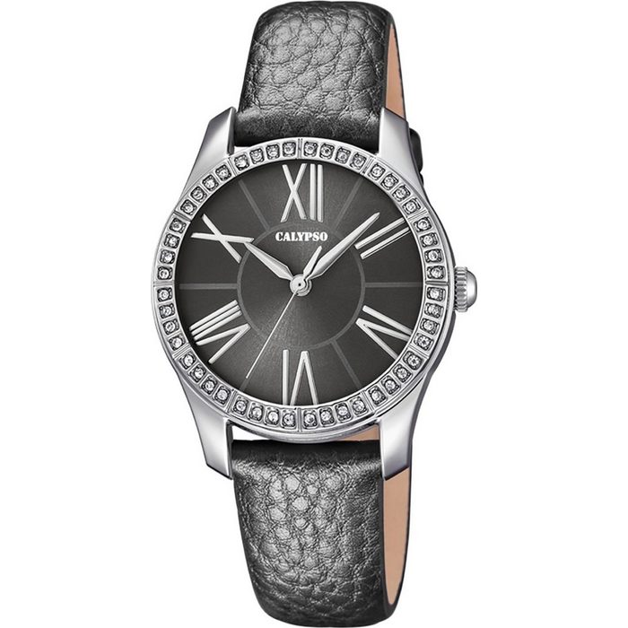 CALYPSO WATCHES Quarzuhr Calypso Damen Uhr K5719/4 Fashion Leder (Armbanduhr) Damen Armbanduhr rund Lederarmband grau Fashion