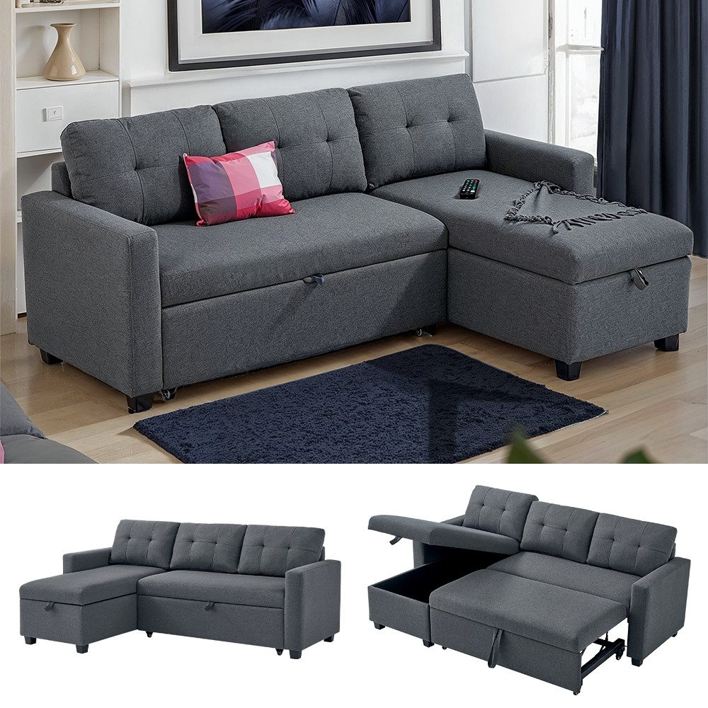 VitaliSpa® Ecksofa Campina, Grau, 226 x 163 cm mit Schlaffunktion günstig online kaufen