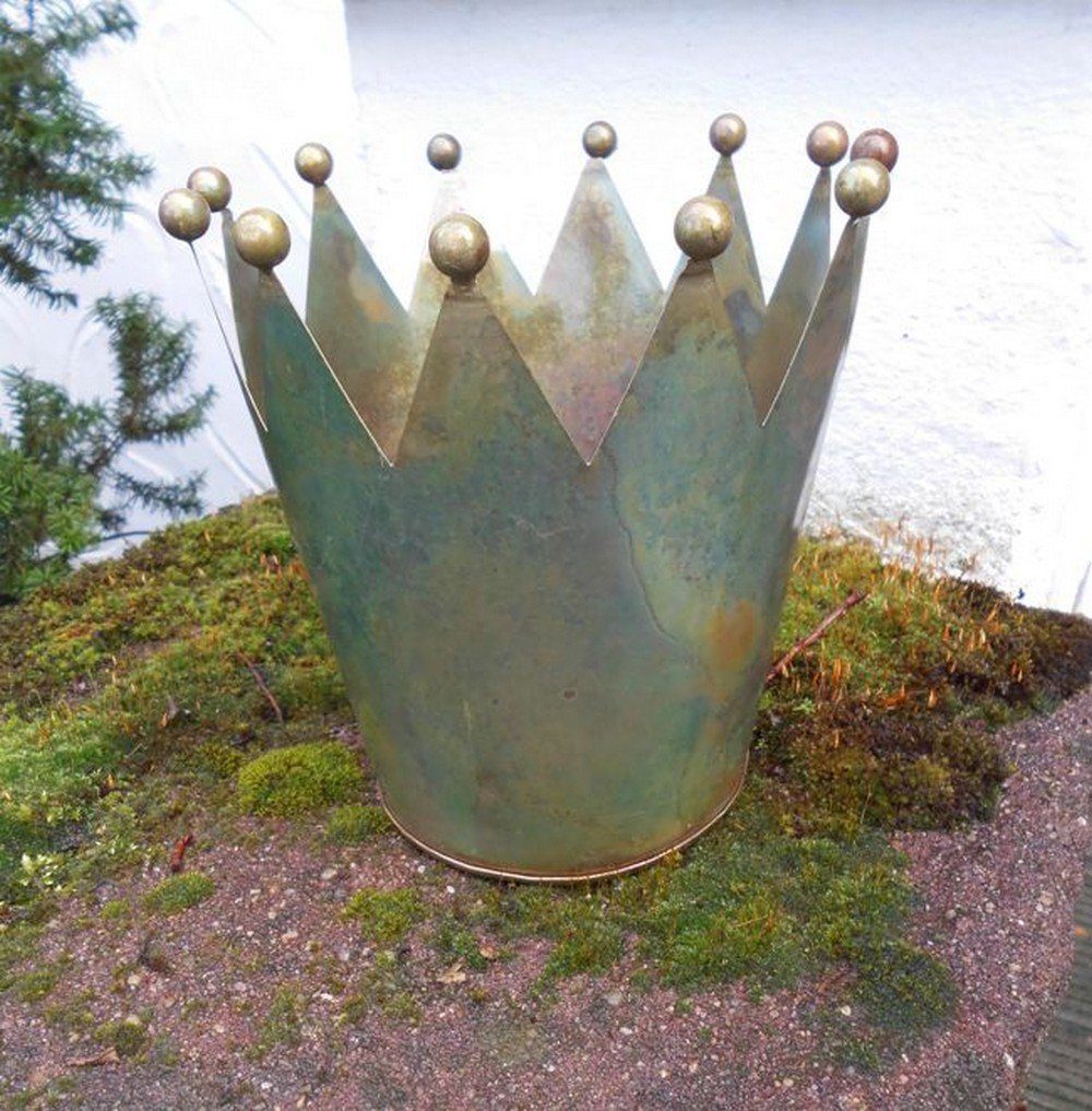 Deko-Impression Übertopf Deko-Krone Kugelspitzen Übertopf Windlicht Eisen grüngold-antik 18 cm (1 St)