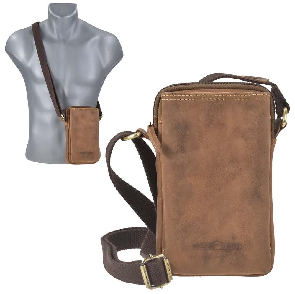 Greenburry Umhängetasche "Vintage" Leder für Handy max. 10x18cm, Handytasche zum Umhängen, Handyfach 10x15cm