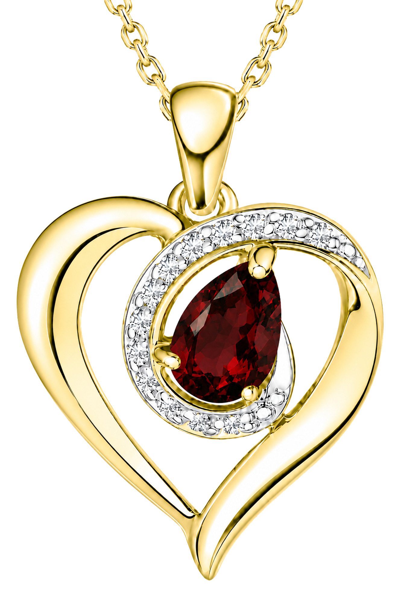Herzkette echter Edelstein Damen Kette mit Herz Anhänger 925 Silber gold