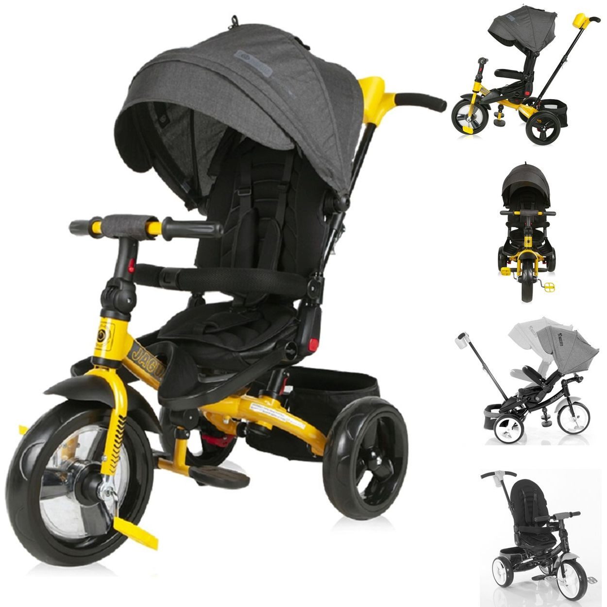 Lorelli Dreirad Tricycle Jaguar 4 in 1, Schiebestange Sitz drehbar, verstellbar, Faltdach