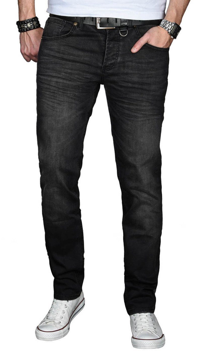 Alessandro Salvarini Straight-Jeans ASMinero Slim Fit Jeans mit 2% Elasthan schwarz washed