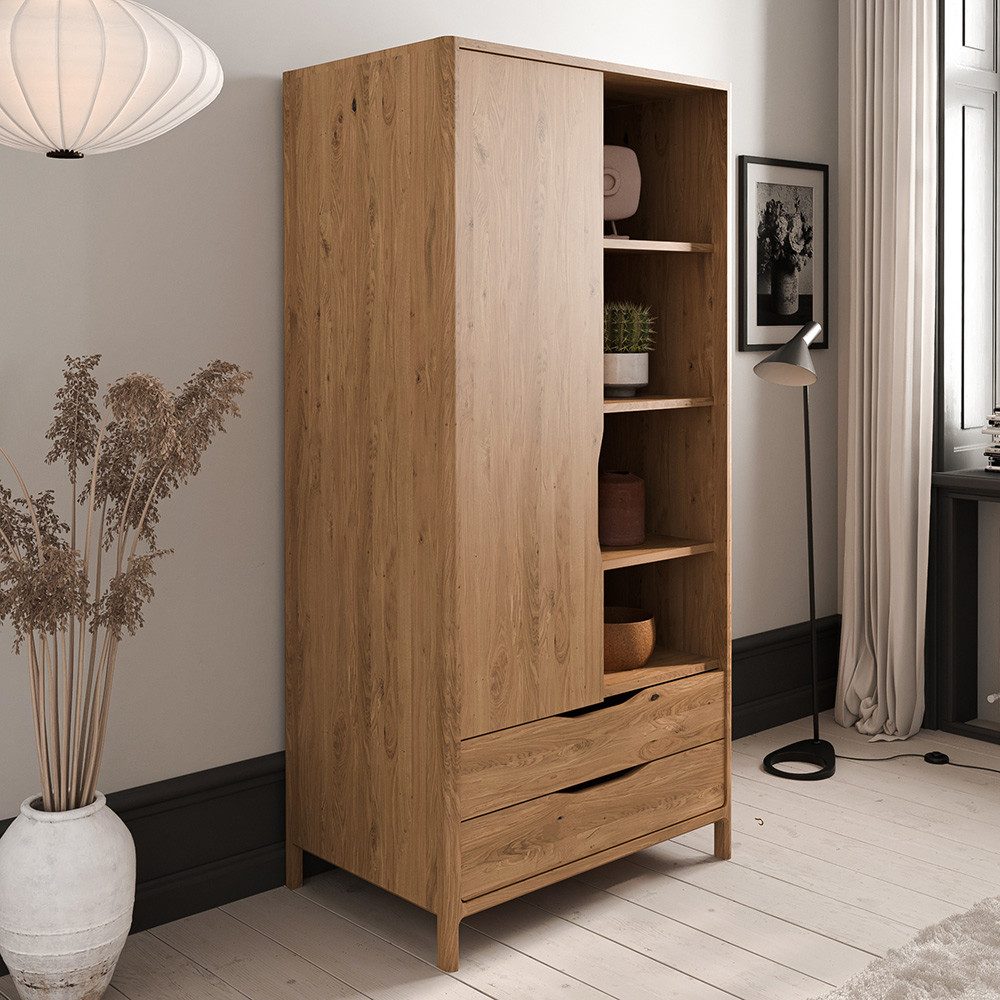 Lomadox Kleiderschrank THORNBURY-165 Schlafzimmerschrank, Wildeiche massiv geölt, montiert, grifflos