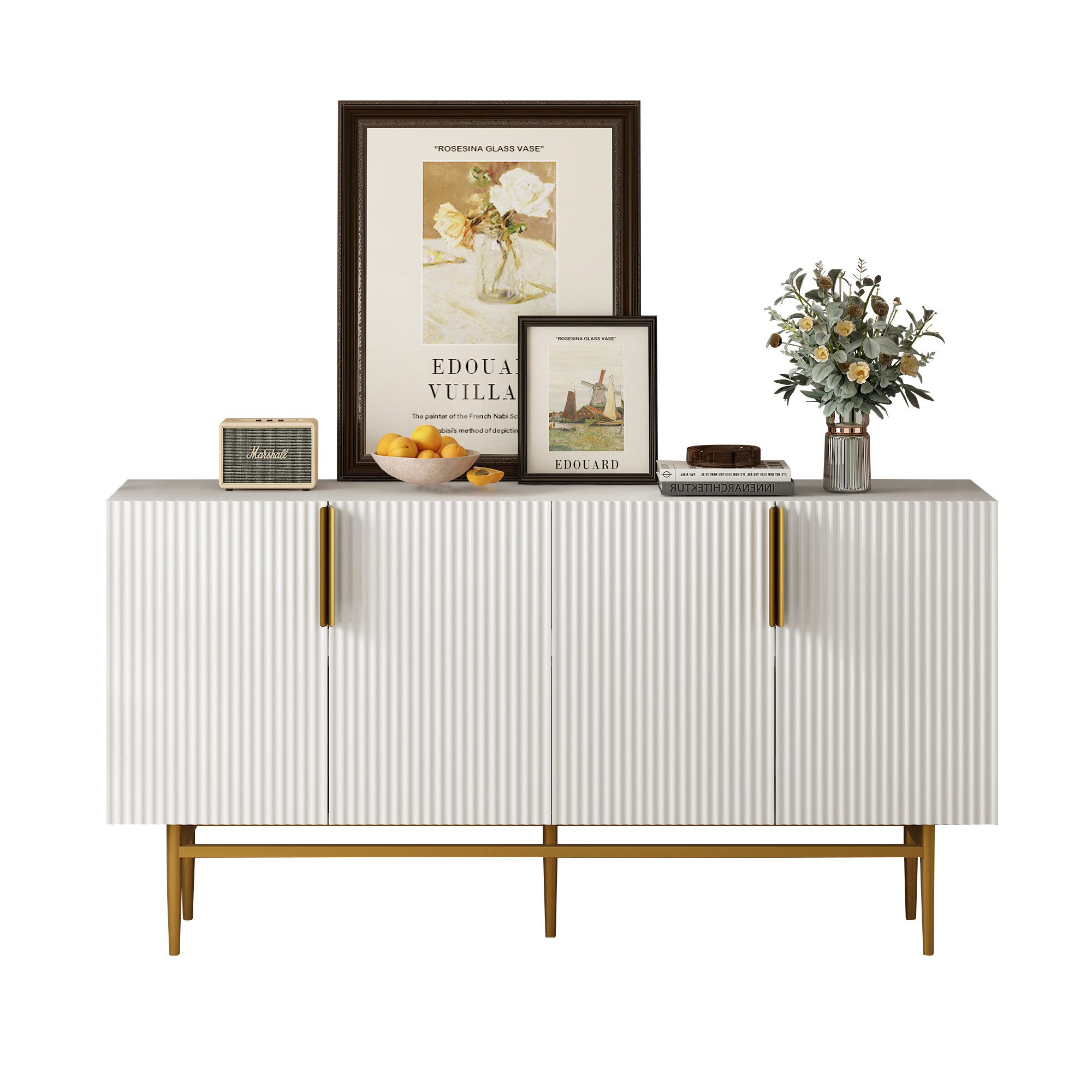Merax Sideboard, mit 4 Türen und Metallsockel,Buffet Scandi,verstellbare Ei günstig online kaufen