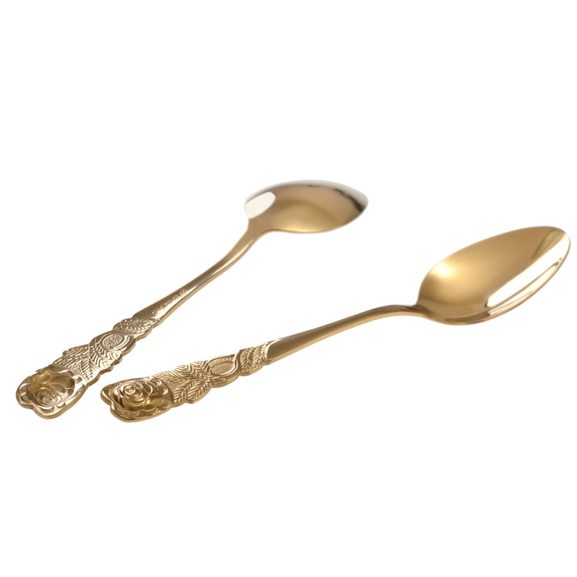 GRÄWE Kaffeelöffel (6 Stück), GRÄWE Kaffeelöffel 6 Stück Edelstahl, Serie Rosendekor, goldfarben