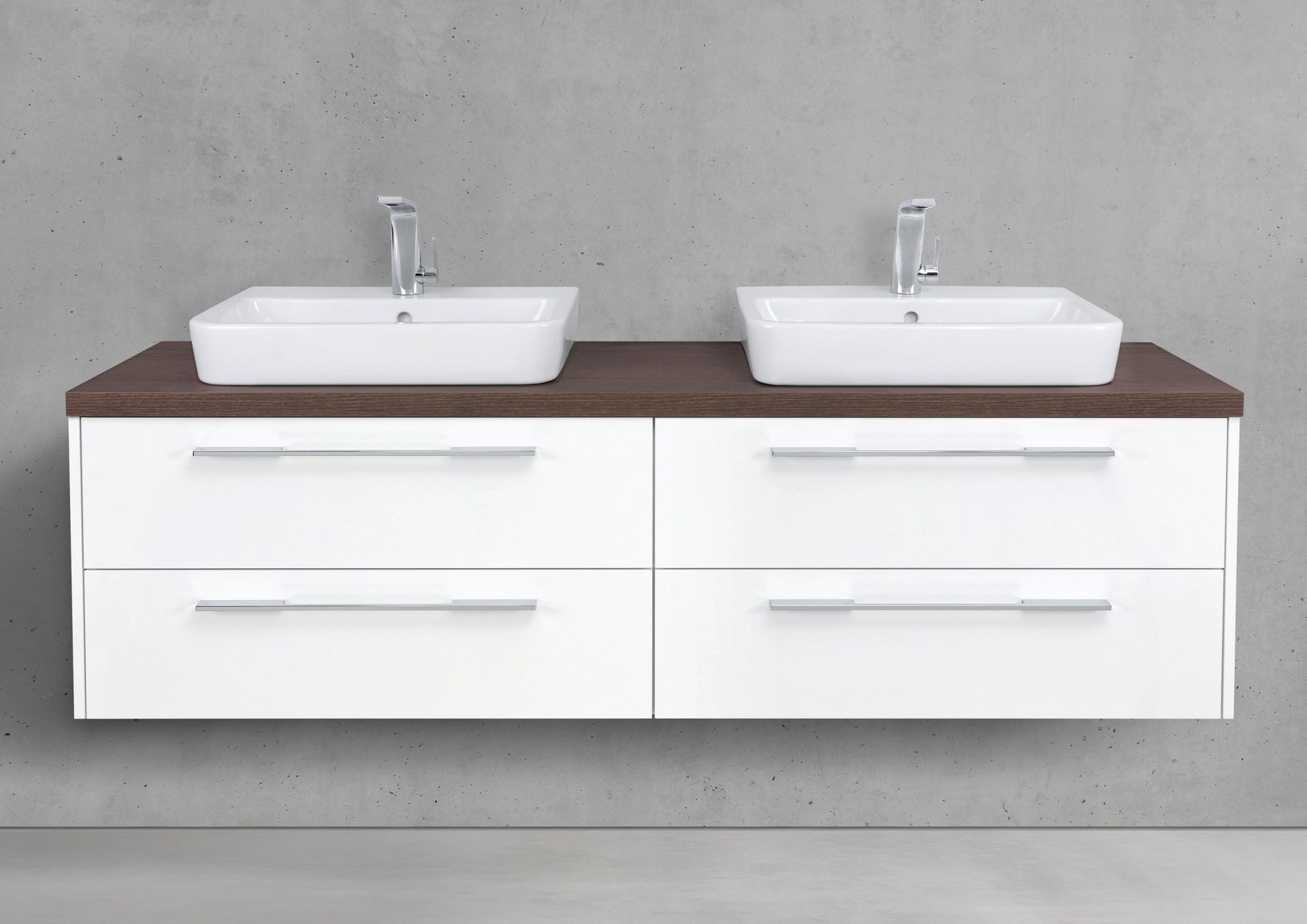 Intarbad Doppelwaschtisch Badmöbelset Luxor 2x Waschbecken Villeroy & Boch O.Novo & Unterschrank (180 cm Breite, Höhe 61,8 cm 4x Vollauszug/Selbsteinzug, Wandhängend, Soft-Close, Holz-/Lackdekore, Doppelwandige Metallauszüge), Vormontierte Lieferung, 160 kg Traglast, Made in Germany