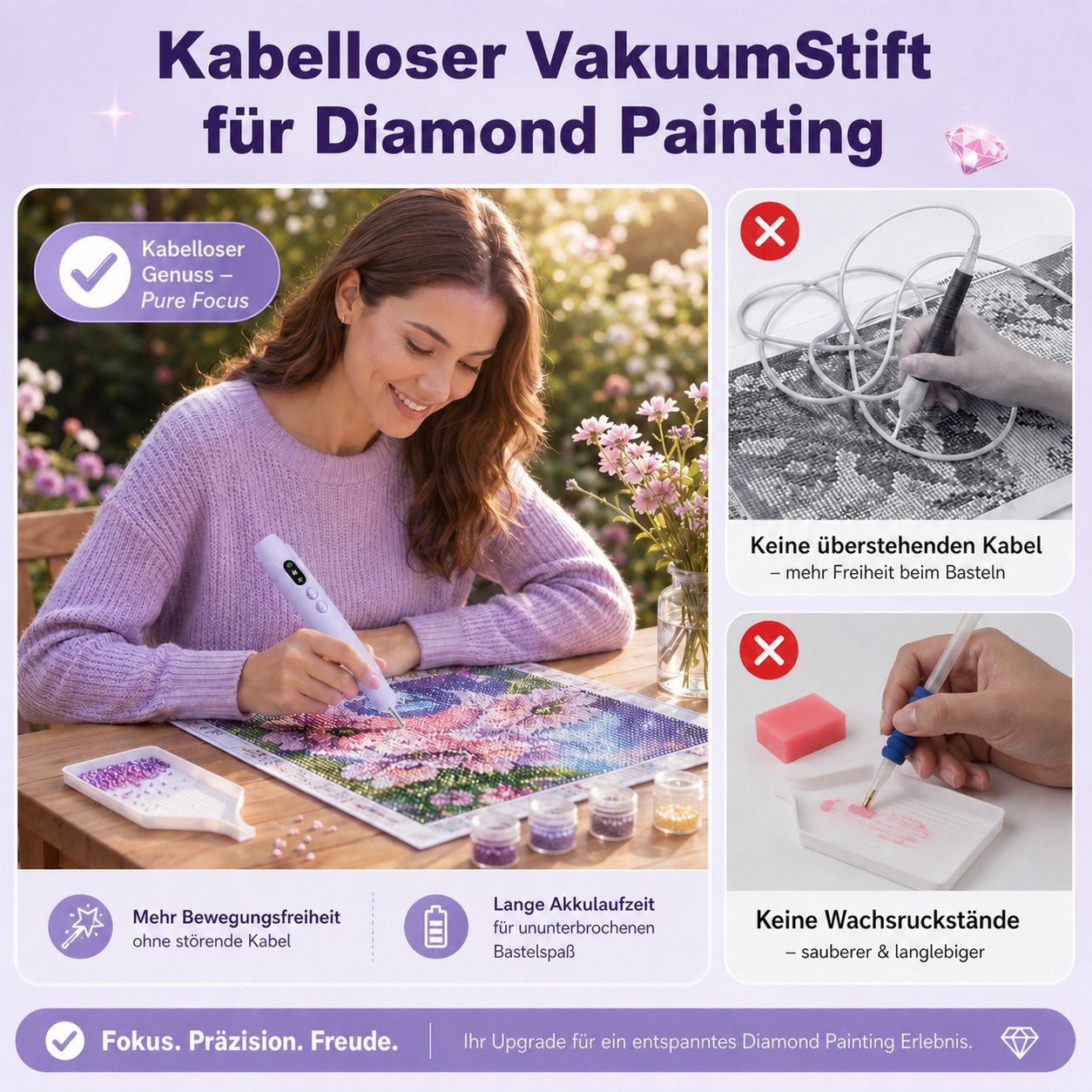 marmortrend Sehnsucht nach Einzigartigkeit Druckbleistift Elektrischer Diamond Painting Stift mit Beleuchtung, ein Tipp für alle, (keine Notwendigkeit für Trink – Bild 3 von 5