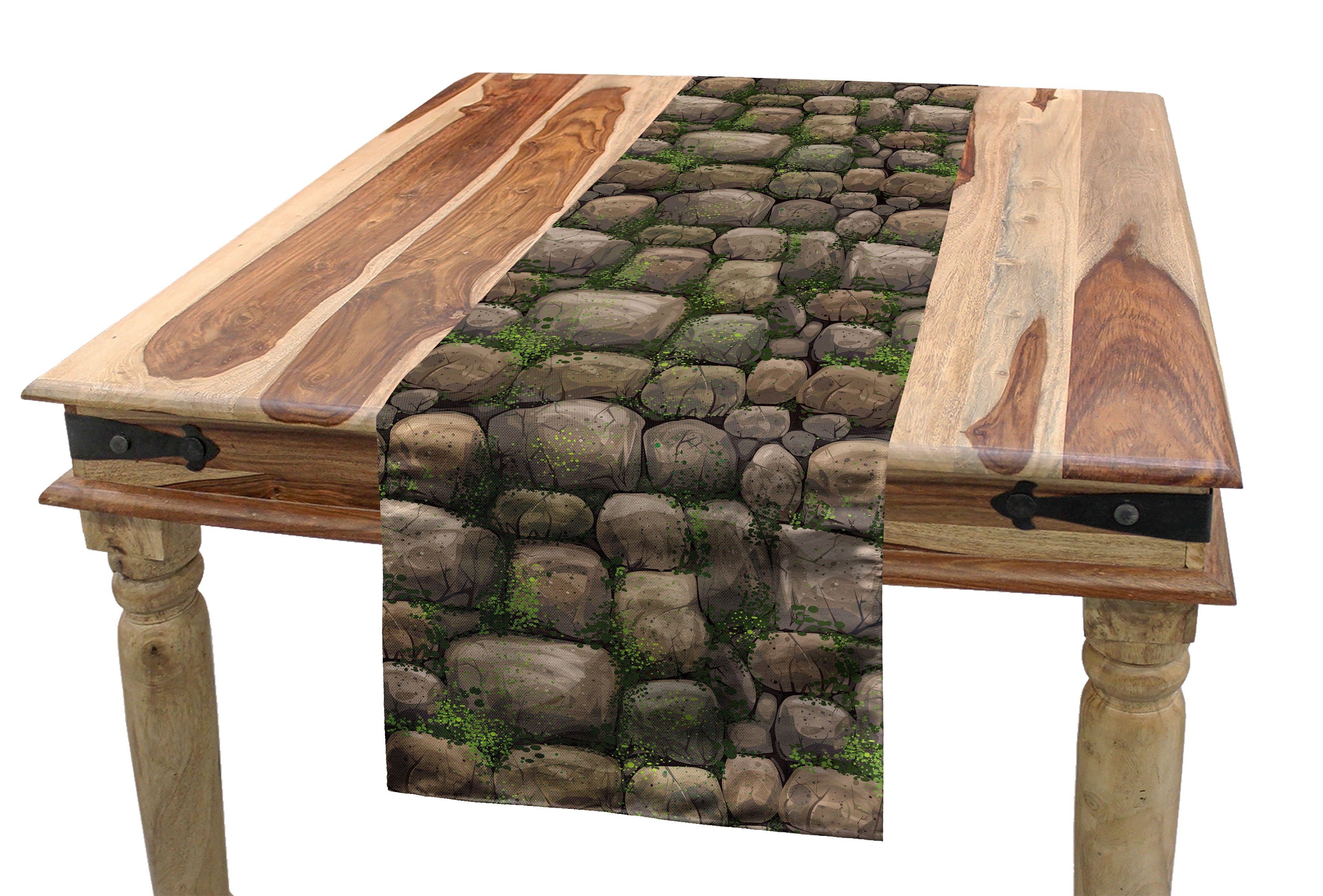 Abakuhaus Tischläufer Esszimmer Küche Rechteckiger Dekorativer Tischläufer, Natur Steine ​​mit Moos bedeckt