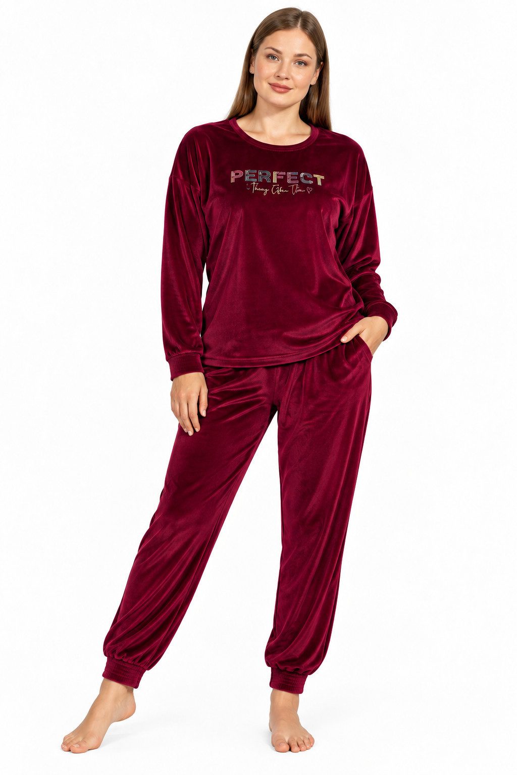 fashionshowcase Schlafanzug Damen Hausanzug aus Samt Pyjama Set für Herbst & Winter (2-teilig, 2 tlg., Langarm-Oberteil + lange Hose) kuschelig weicher Samt-Look