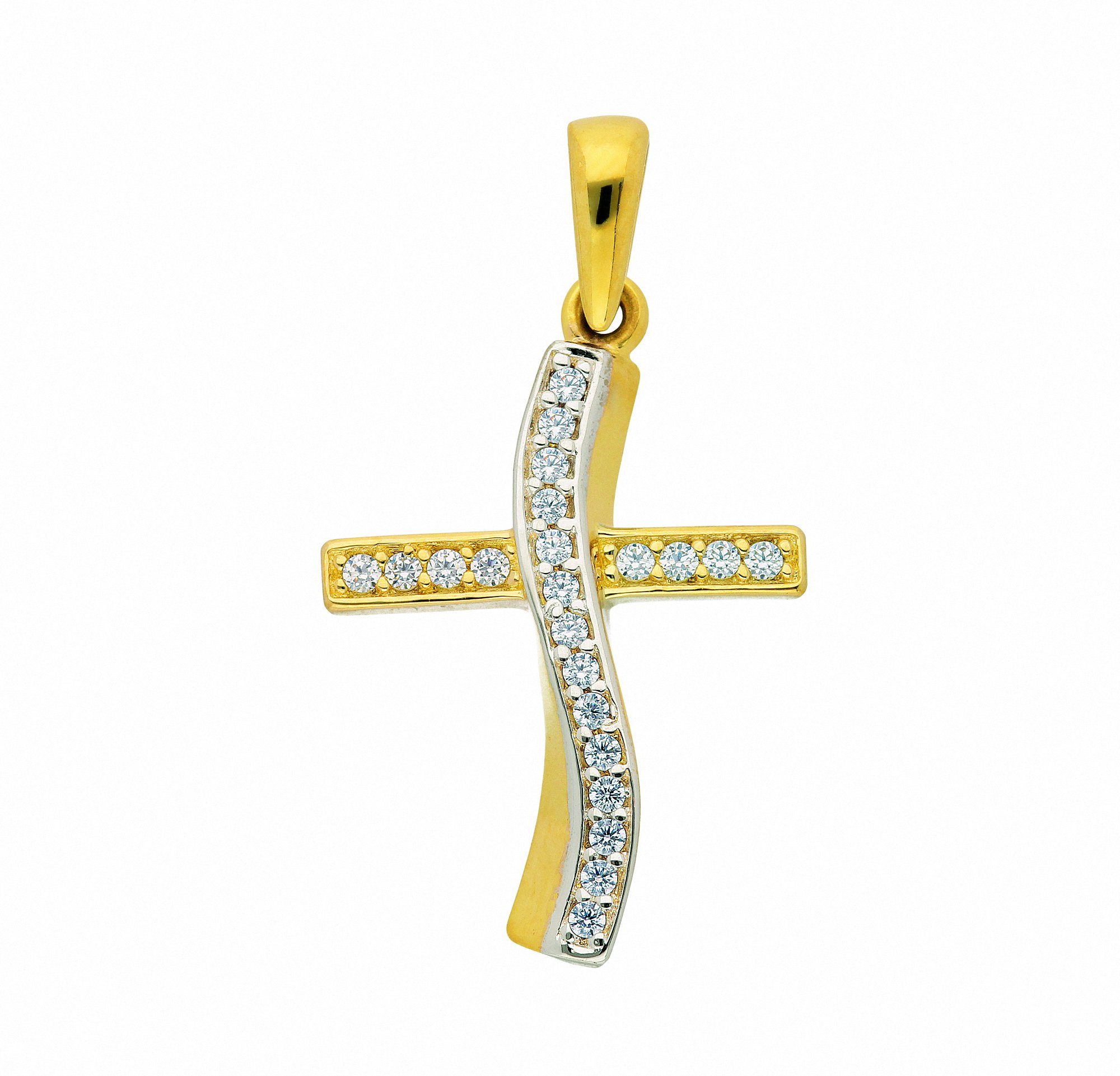 Adelia´s Kreuzkette Halskette - Kreuzkette mit Kreuz Anhänger mit Zirkonia aus 333, Schmuckset mit bis 45 cm stufenlos verstellbarer 925 Silber Halskette