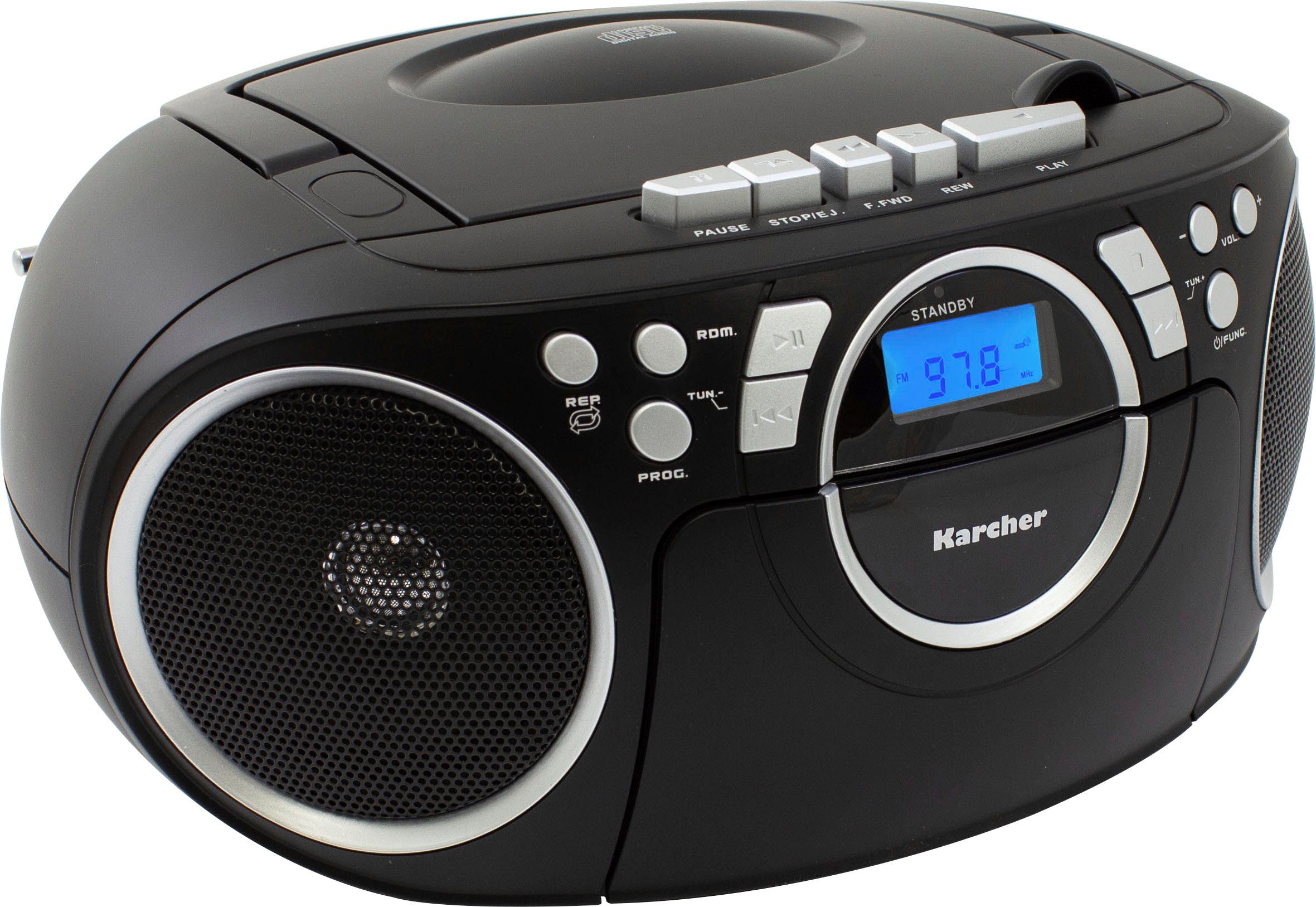 Stationsspeicher, Boombox Karcher 3 UKW Netzbetrieb 5042-B RR (FM-Tuner, Batteriebetrieb, RDS, 30 W), mit