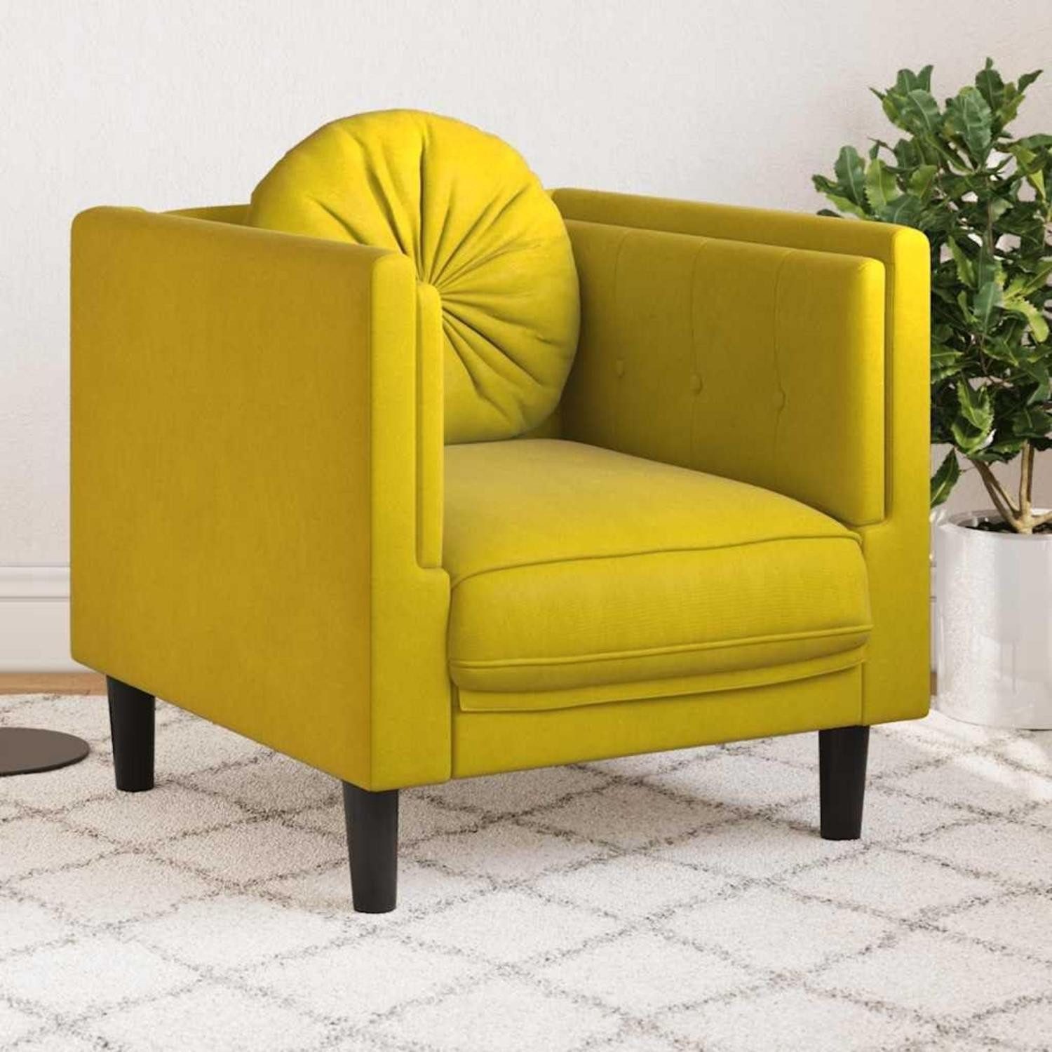 LuxusKollektion 1,5-Sitzer Couch Samt Midcentury Kissen Wohnzimmer 71 x 77 x 70 cm Gelb