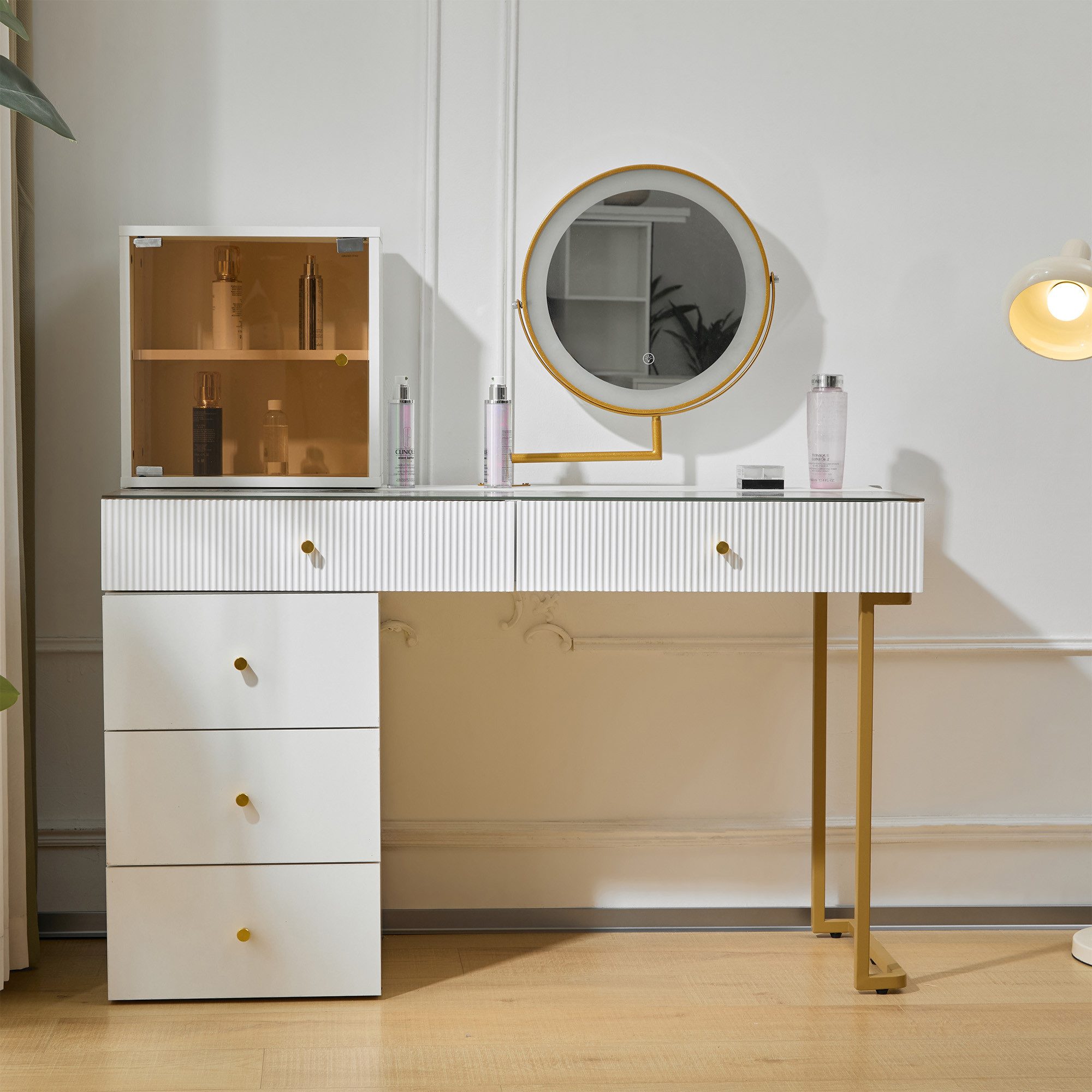 Flieks Schminktisch, Kosmetiktisch mit LED Spiegel + transparenter Tischpla günstig online kaufen