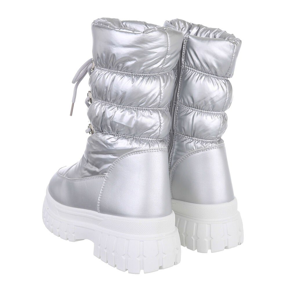 Ital-Design Damen Snowboots Freizeit Snowboots Blockabsatz Plateaustiefeletten in Silber