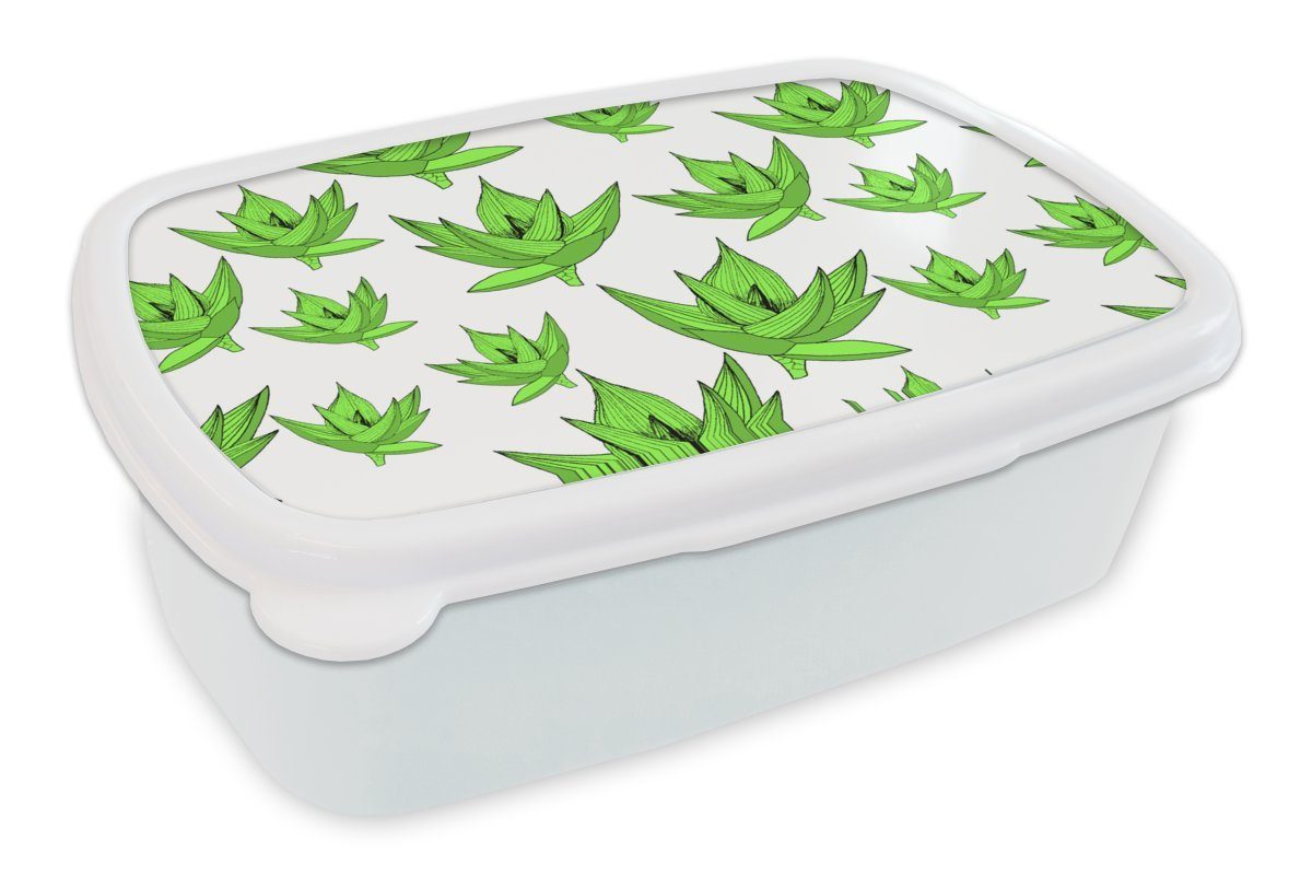 Jungs Kunststoff, Erwachsene, Brotbox MuchoWow Aloe (2-tlg), Brotdose, - Mädchen Pflanzen, und für - Lunchbox Vera Kinder und für weiß Muster