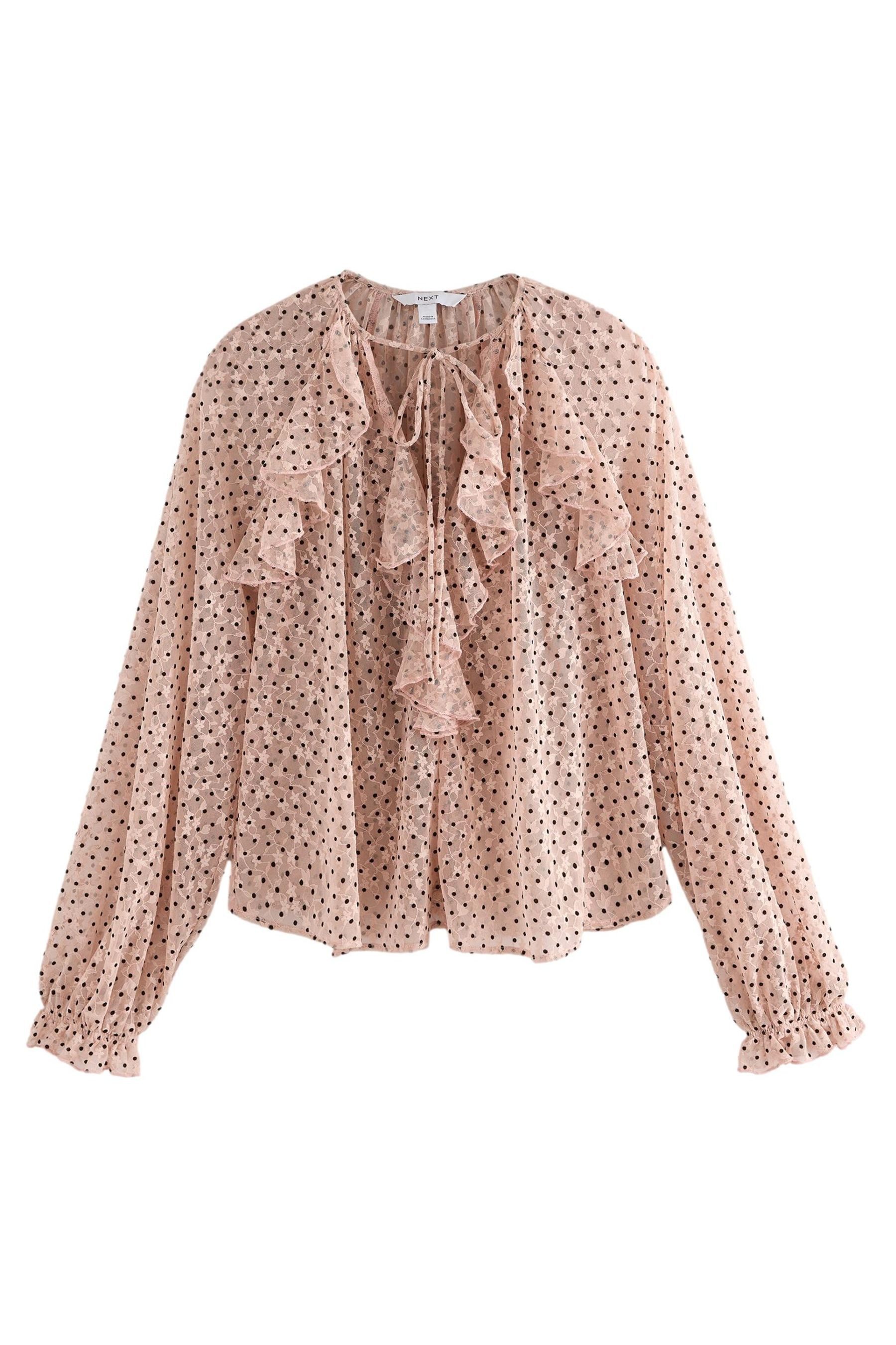 Next Rüschenbluse Geraffte Mesh-Bluse mit Punkt-Beflockung (1-tlg) günstig online kaufen