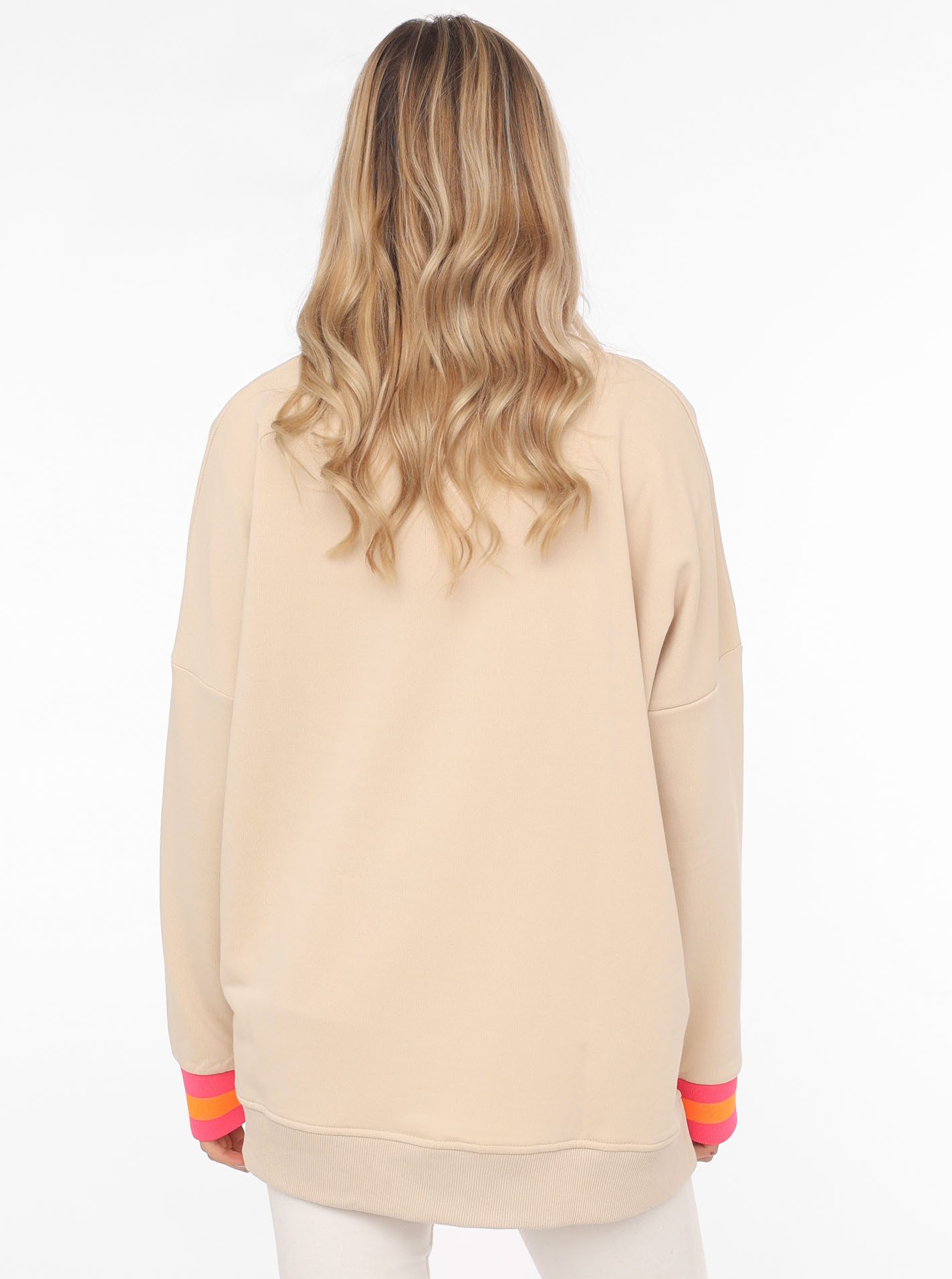 Zwillingsherz Hoodie "Positive Mind" neonfarbenen Bündchen, V-Ausschnitt, Seitenschlitze, Langarm