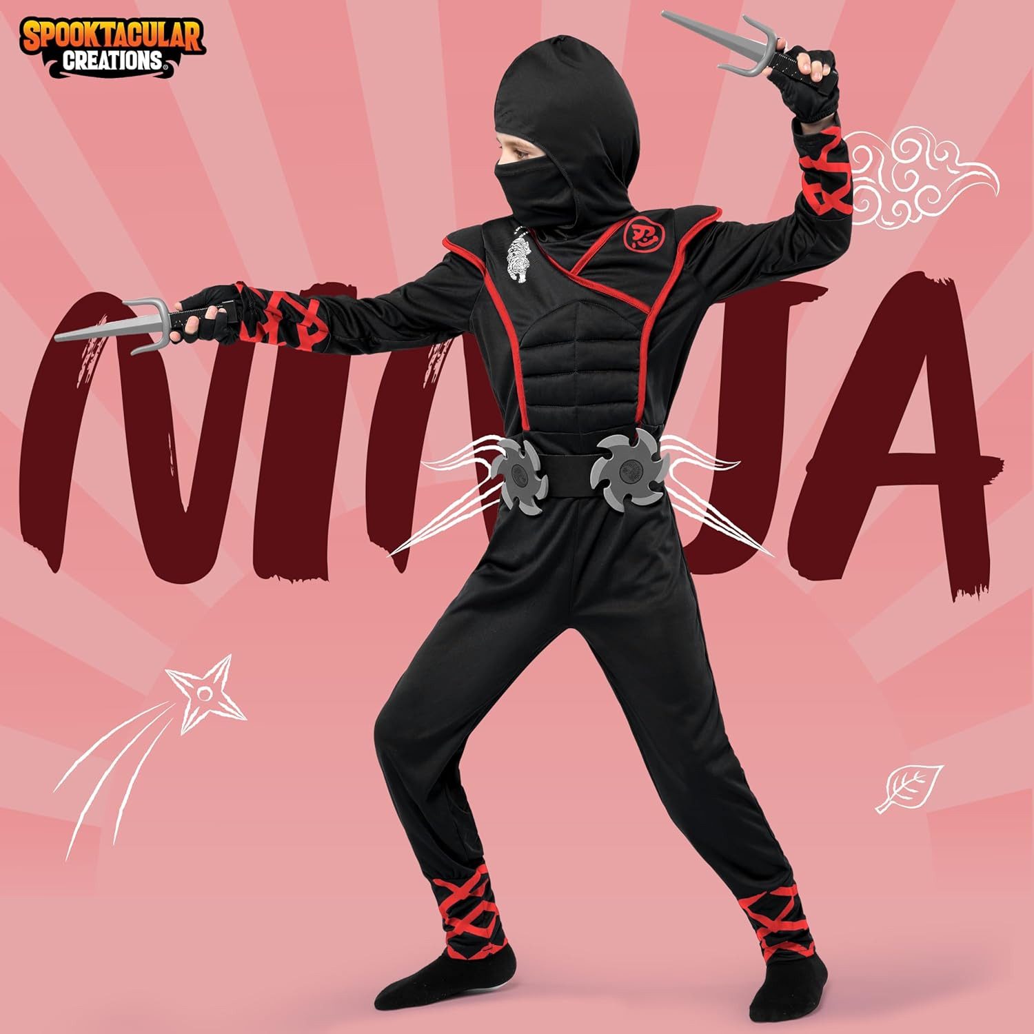 UE Stock Kostüm Kinder Halloween Ninja Kostüm mit mit Rüstung Gr. XXL 14-16 Jahre, für Ninja-Mottopartys und alltägliche Abenteuer