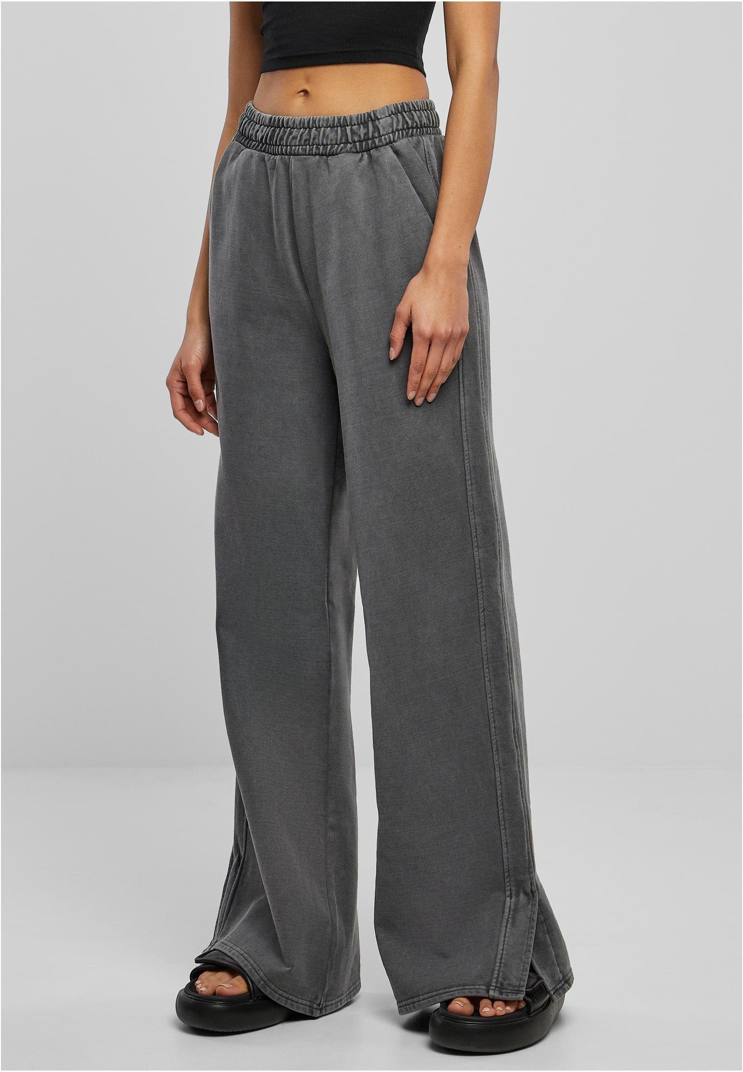 URBAN CLASSICS Trainingshose Ladies Heavy Terry Garment Dye Slit Pants Frauen Jogginghose