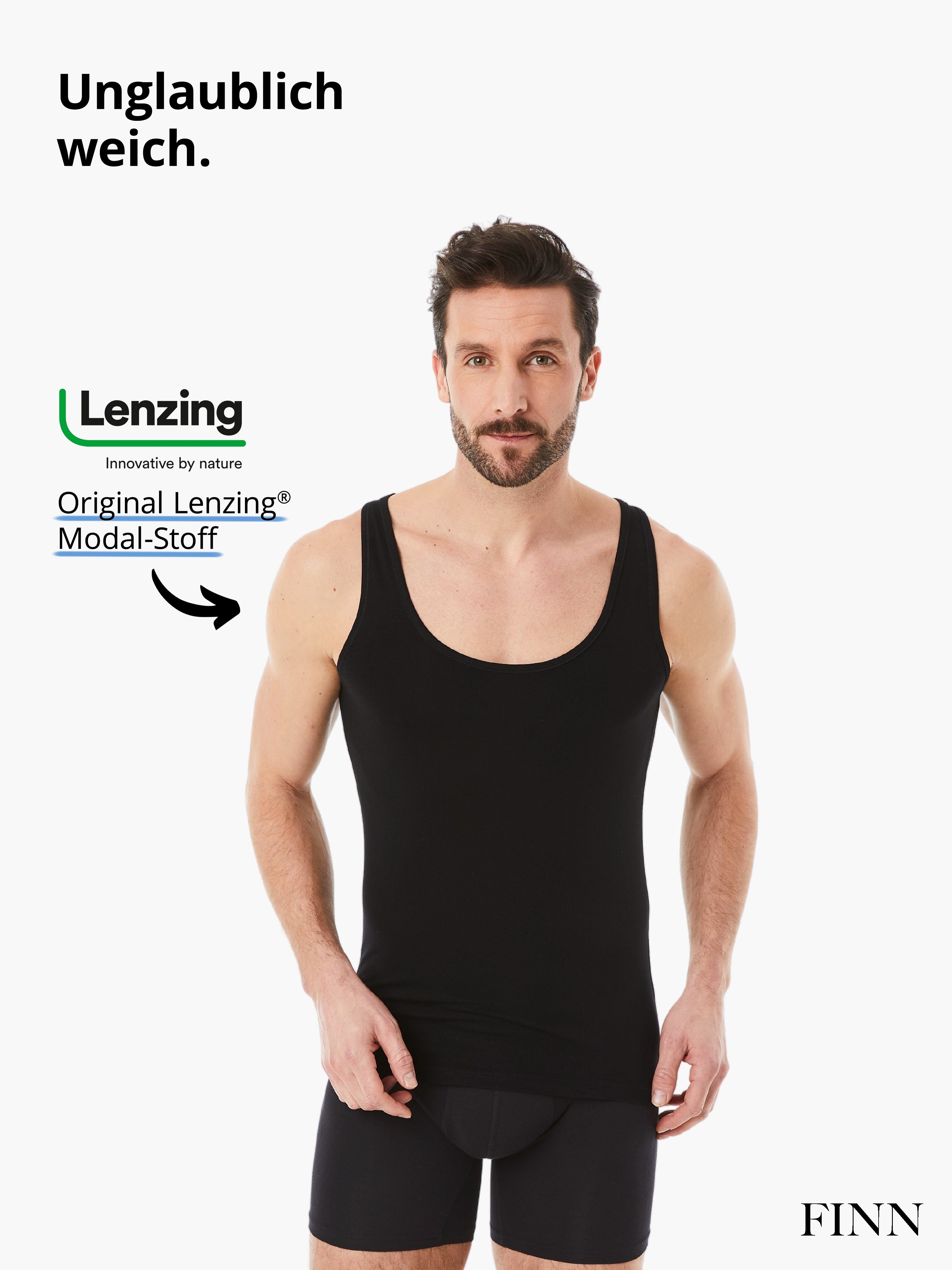 FINN Design Achselhemd Business Stoff, maximaler Tragekomfort Micro-Modal feiner Schwarz Tank-Top Unterhemd Herren