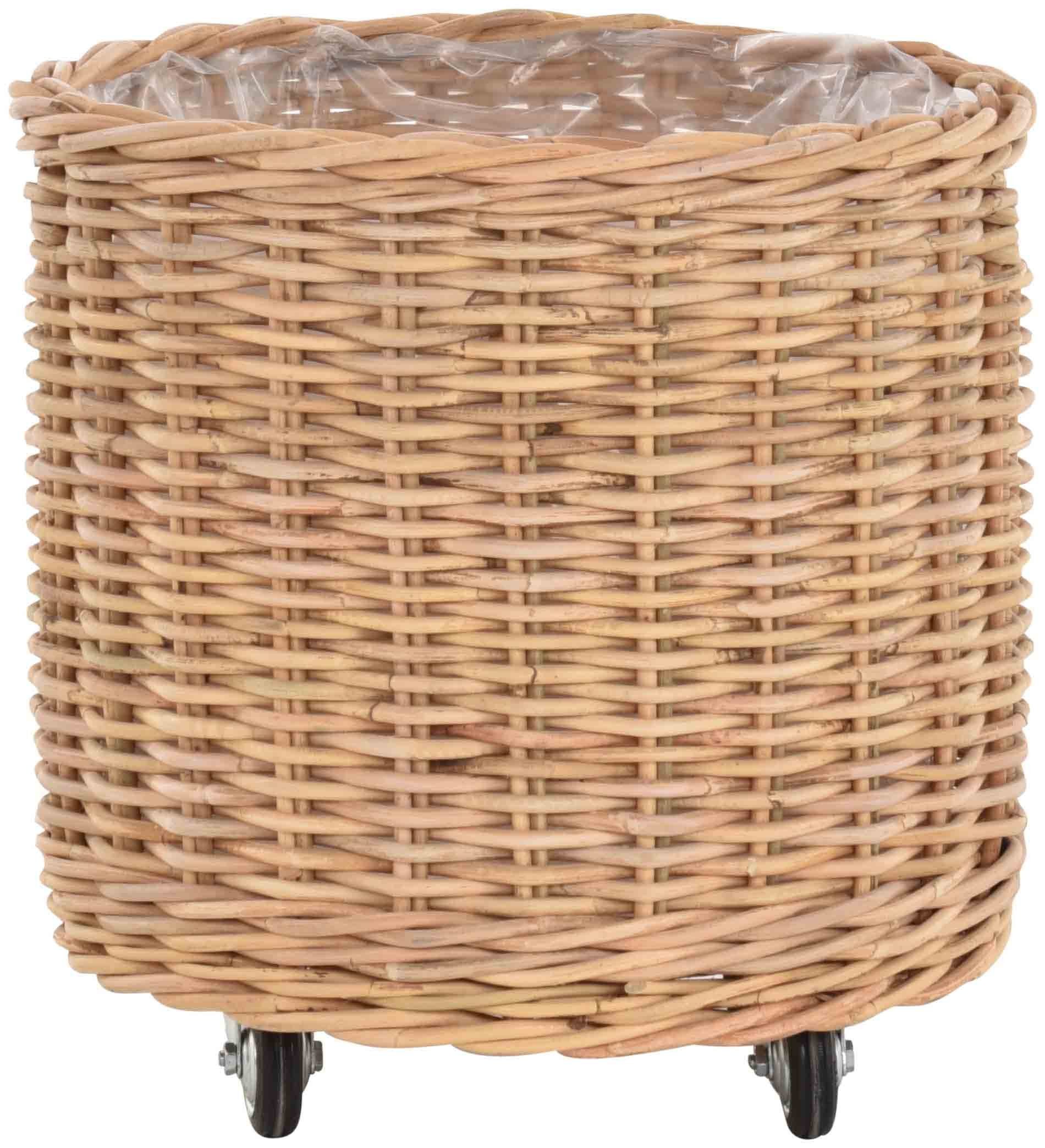 Krines Home Allzweckkorb Pflanzkorb groß Rattan XXL Rollkorb Rattankorb Grau Natur Rund, mit Rollen