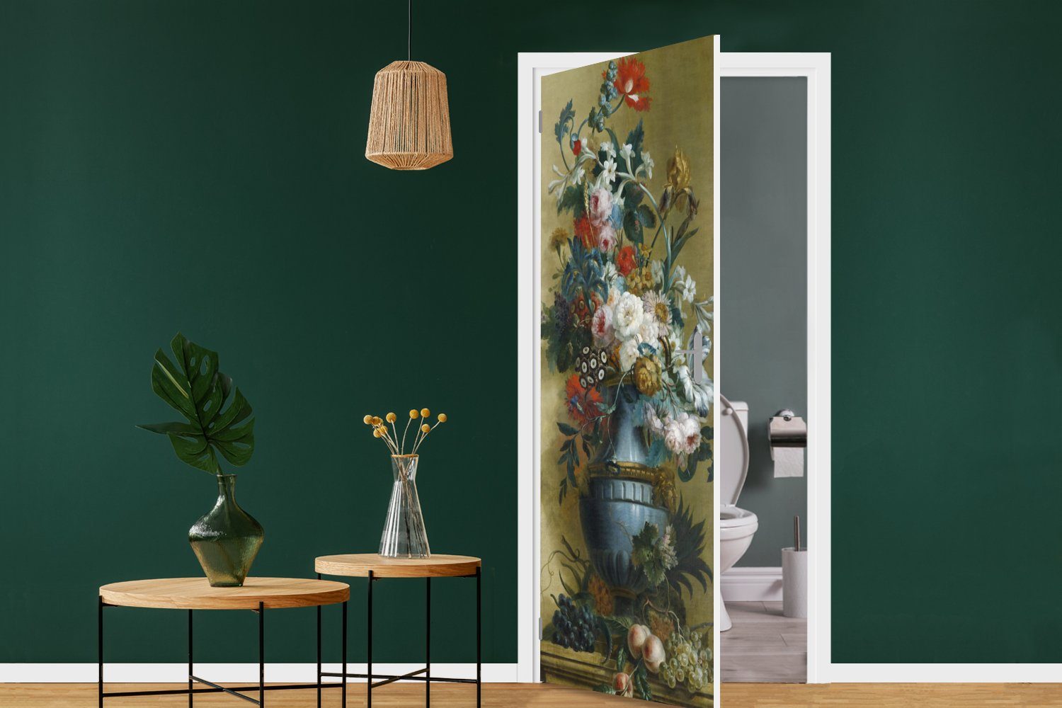 blauen Tür, bedruckt, für van einer cm (1 Türtapete 75x205 Leen, St), - Fototapete Blumen Willem Türaufkleber, Matt, Vase in MuchoWow