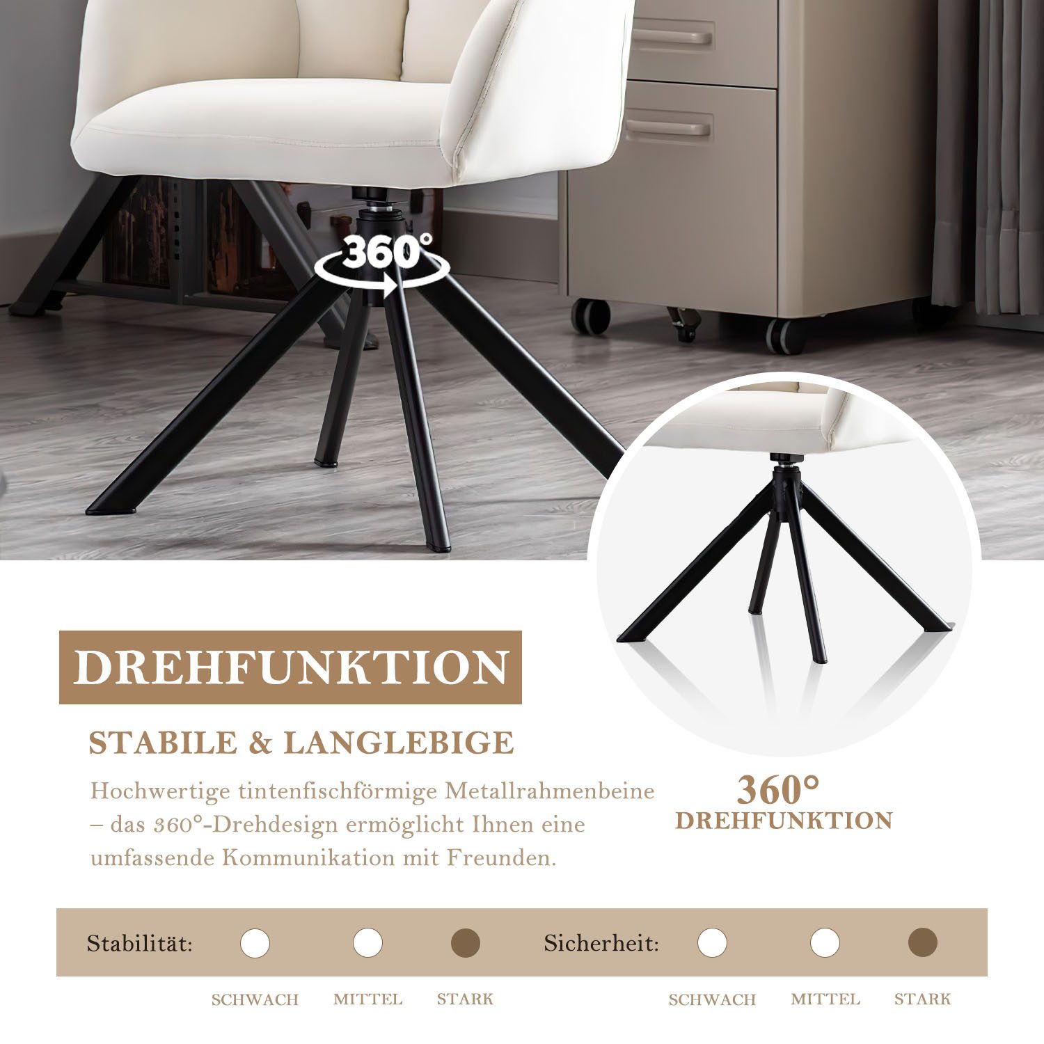 IDEASY Esszimmerstuhl Drehbarer Samtstuhl mit Armlehnen, gepolsterter Komfortstuhl 59×80cm (Ein Stuhl), Eleganter Home-Office-Stuhl aus Samt, 360° drehbar, mit Rückenlehne