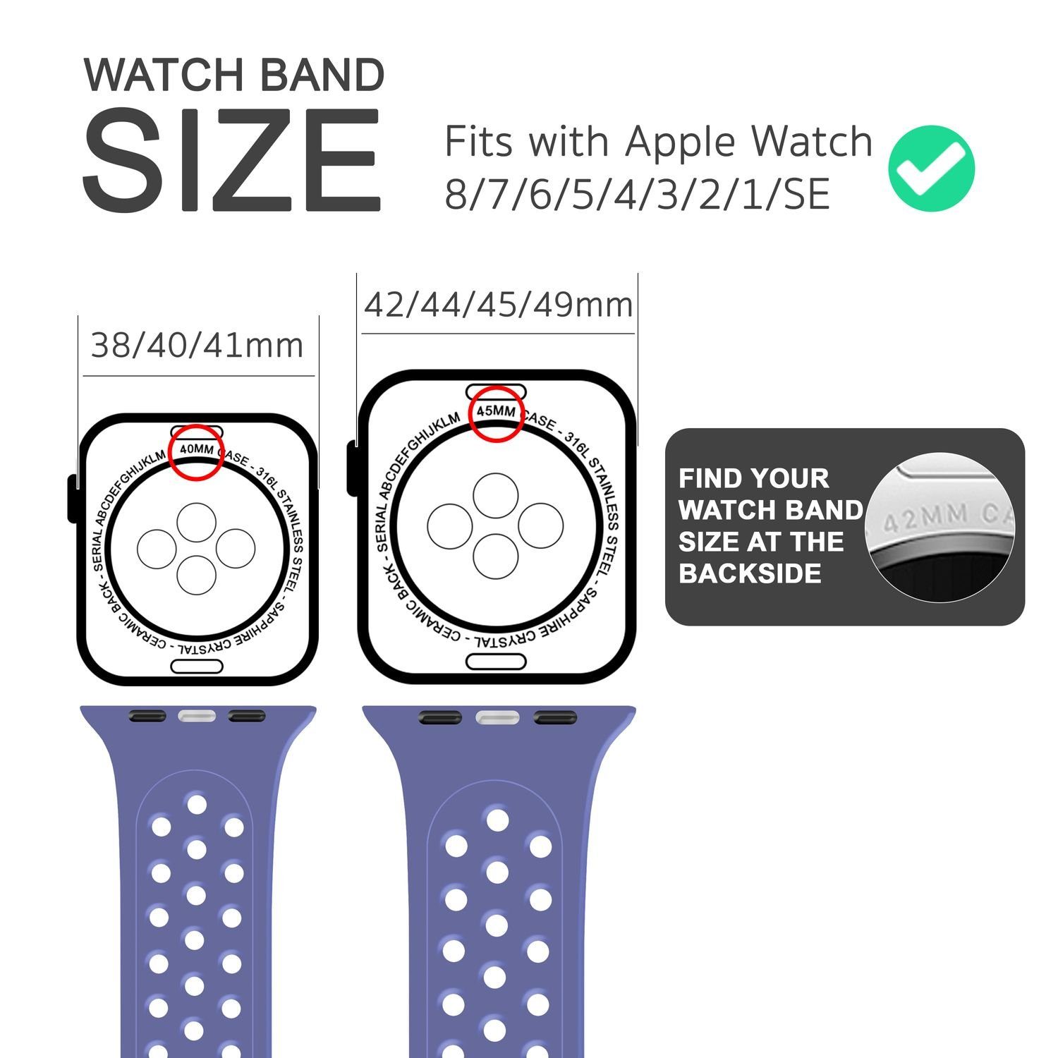 Nalia Smartwatch-Armband Apple Silikon Watch / Uhr Gelochtes Lavendel Ersatzband für Sport / Fitness Atmungsaktiv 38mm/40mm/41mm