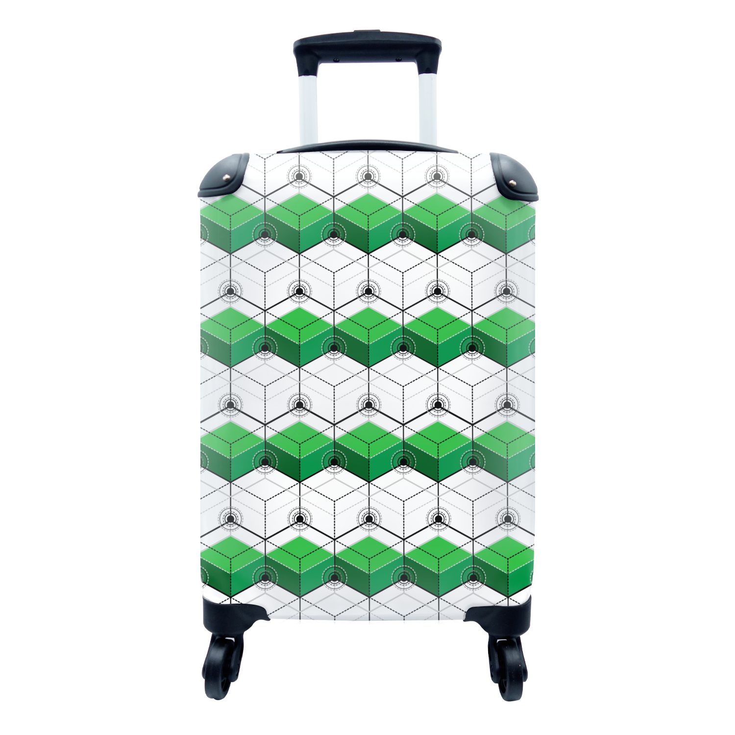 MuchoWow Handgepäckkoffer Blöcke - Muster - 3D - Grün, 4 Rollen, Reisetasche mit rollen, Handgepäck für Ferien, Trolley, Reisekoffer