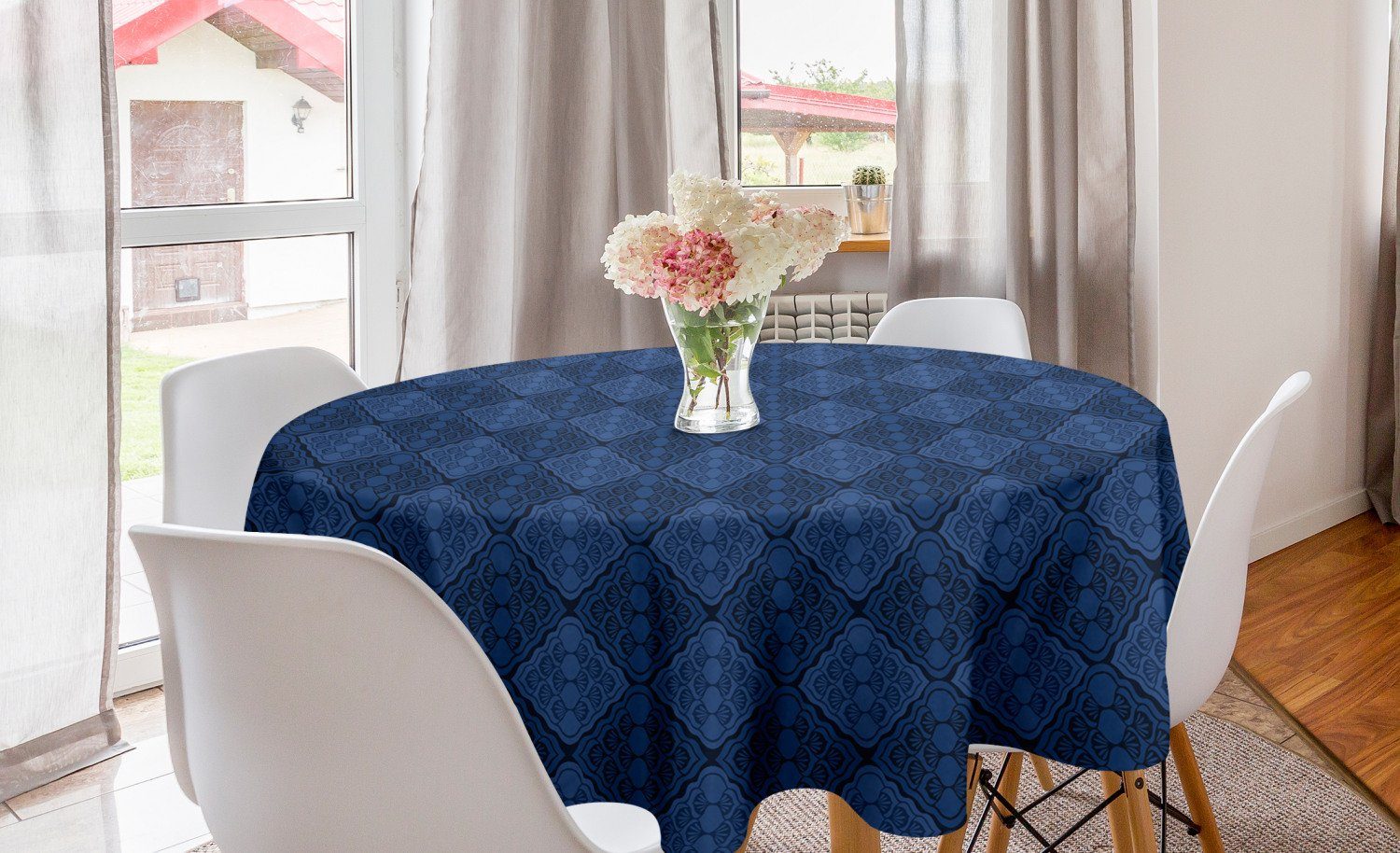 Abakuhaus Tischdecke Esszimmer Designs Kreis Damast Abdeckung Navy Dekoration, Weaving für Tischdecke Küche blau