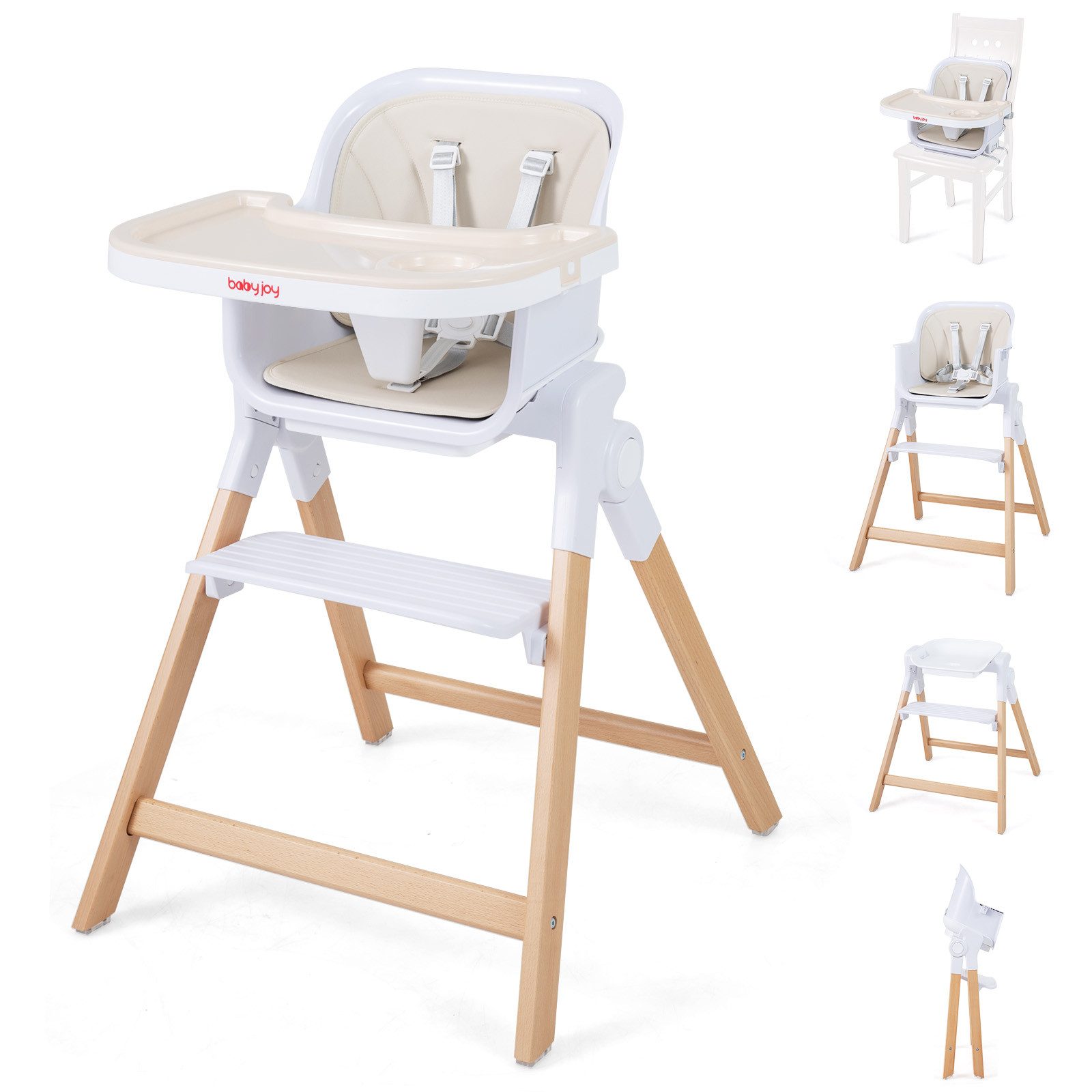 COSTWAY Hochstuhl, Kinderhochstuhl, Babystuhl klappbar, mit Fußstütze