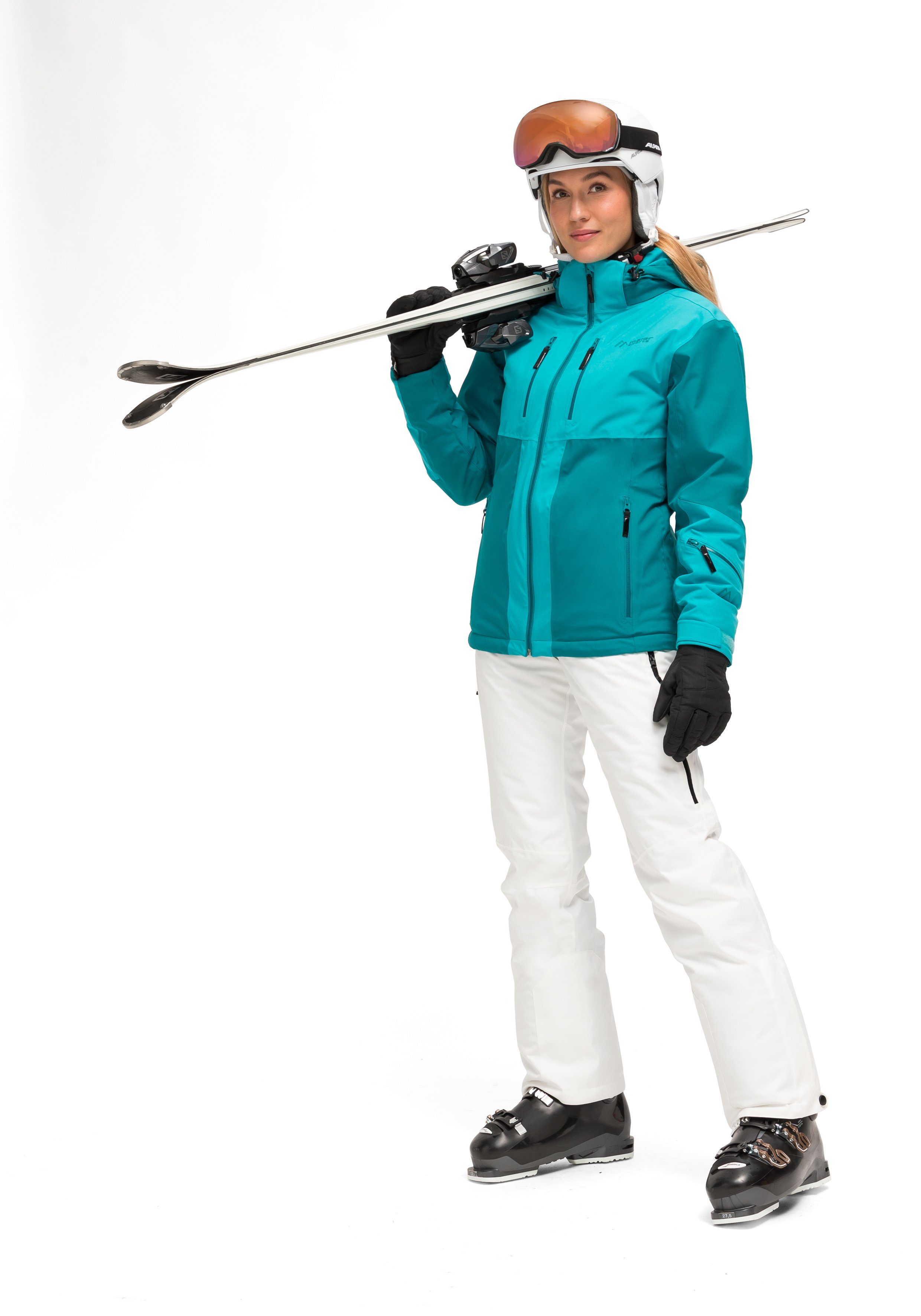 und Pinilla Maier Sports schilfgrün Skijacke Damen Winterjacke wasserdichte atmungsaktive Ski-Jacke, winddichte