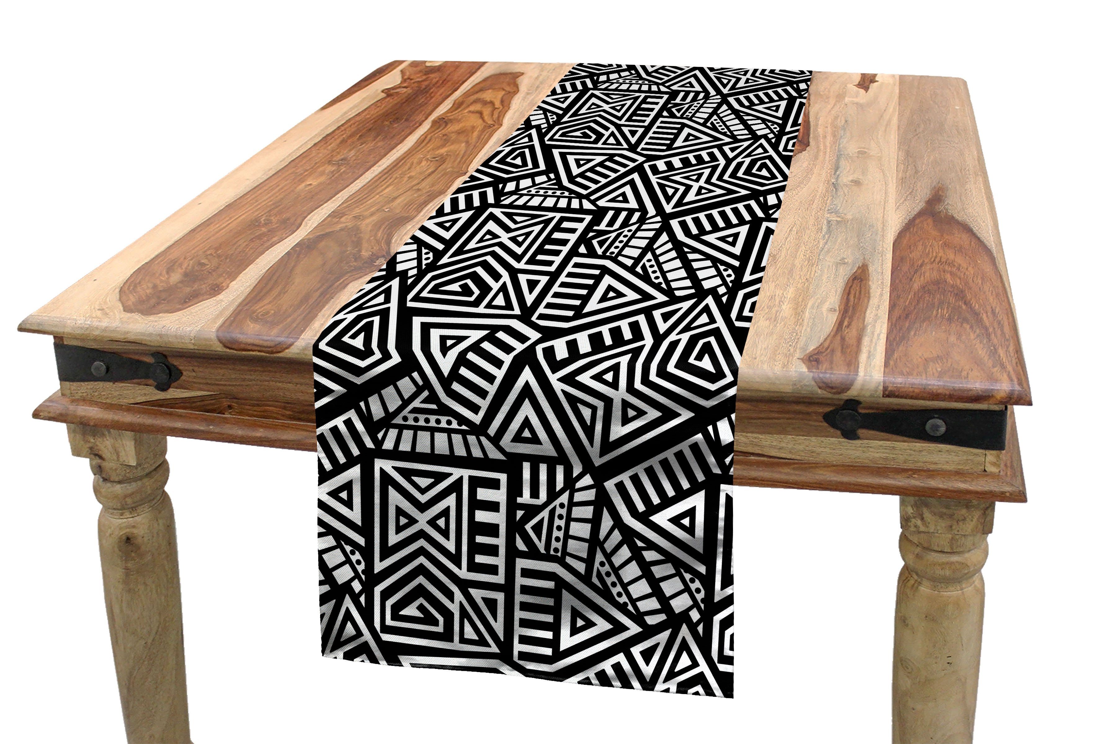 Abakuhaus Tischläufer Esszimmer Küche Rechteckiger Boho Folk Tischläufer, Geometric Dekorativer Maze aztekisch