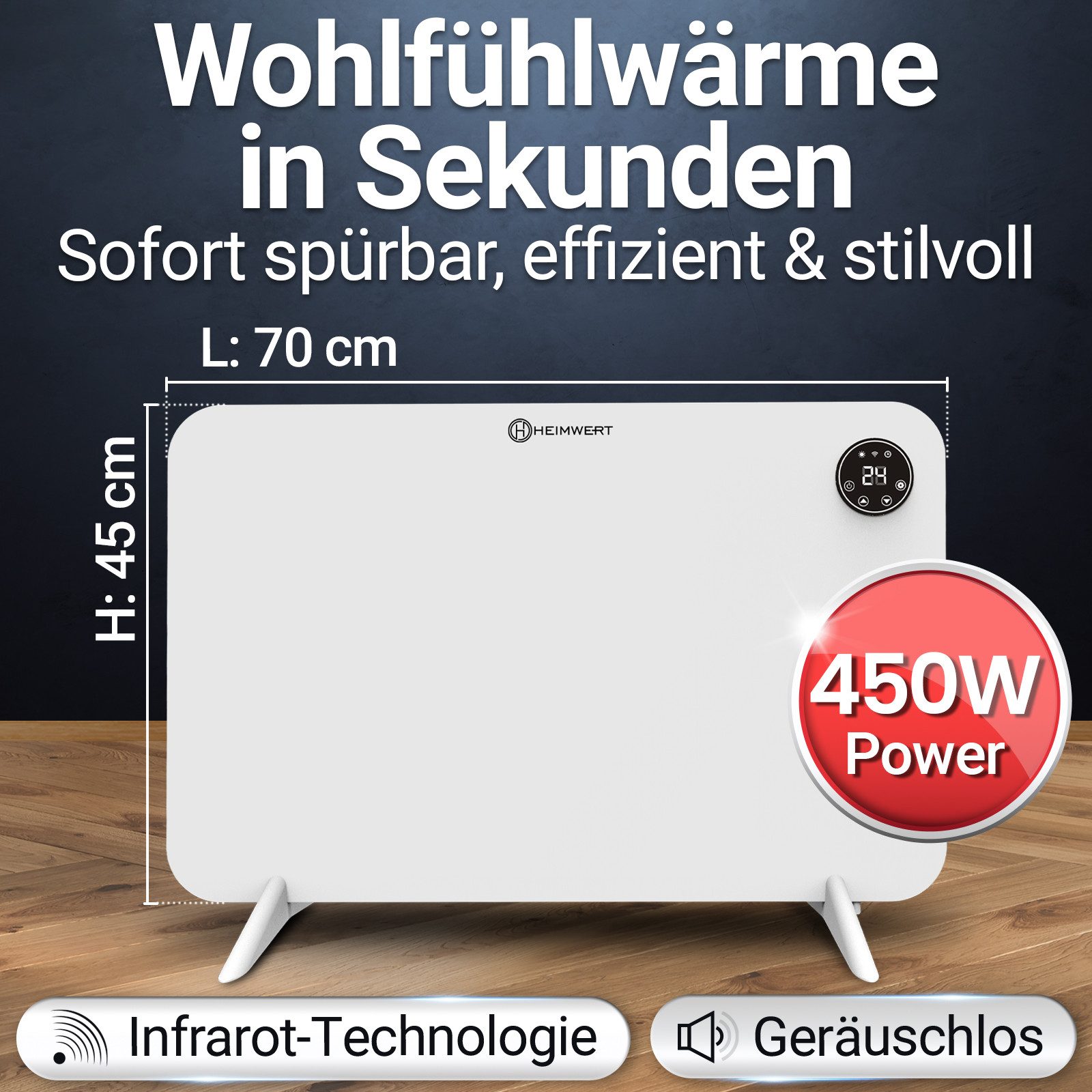HEIMWERT Elektro-Heizkörper Infrarot Wandheizung 450/600 Watt, günstig online kaufen