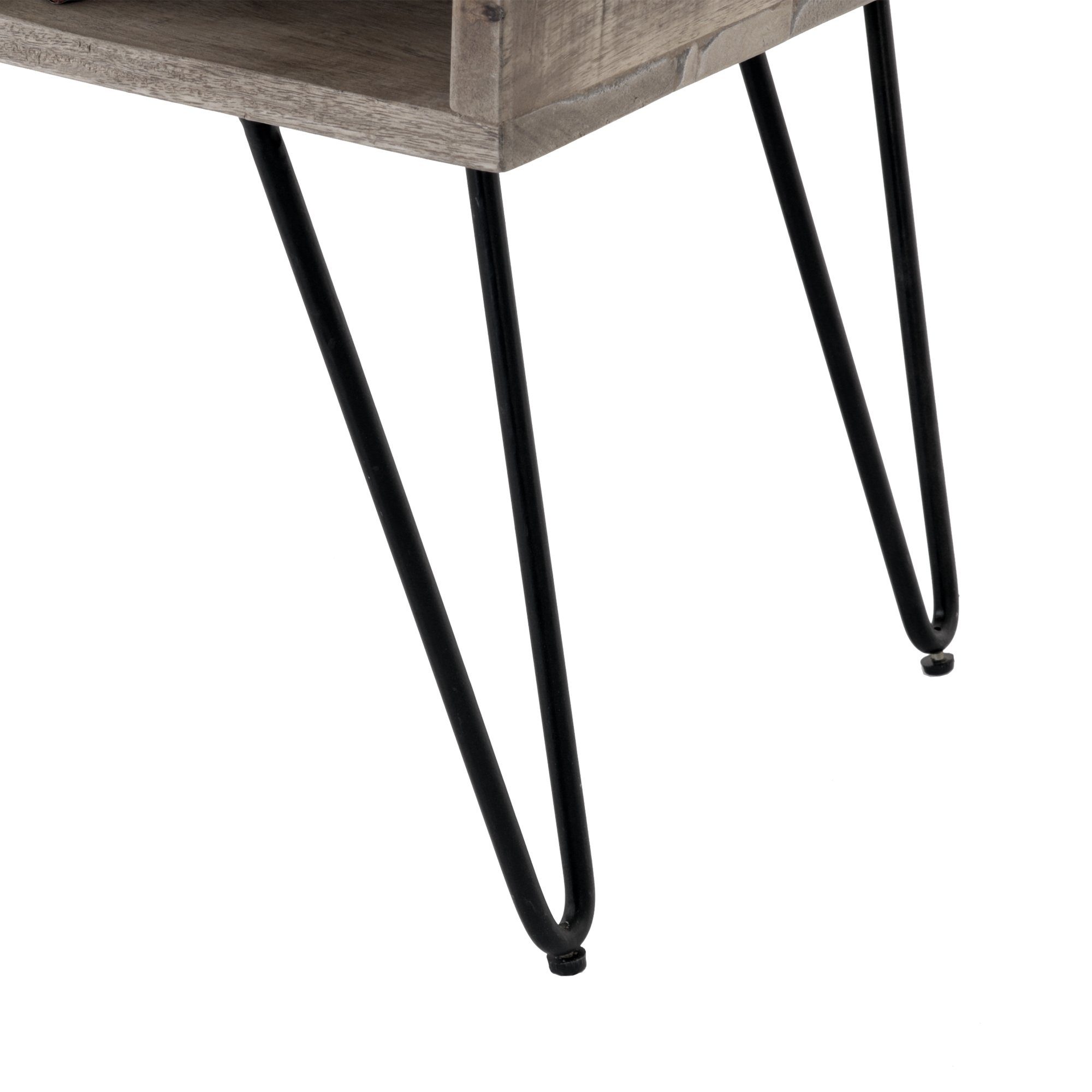 schwarz 2 Holztisch, Sofatisch Beistelltisch Mangoholz Wohnzimmertisch Retro-Look Grau WOMO-DESIGN Couchtisch 100cm Haarnadelbeine Schubfächer