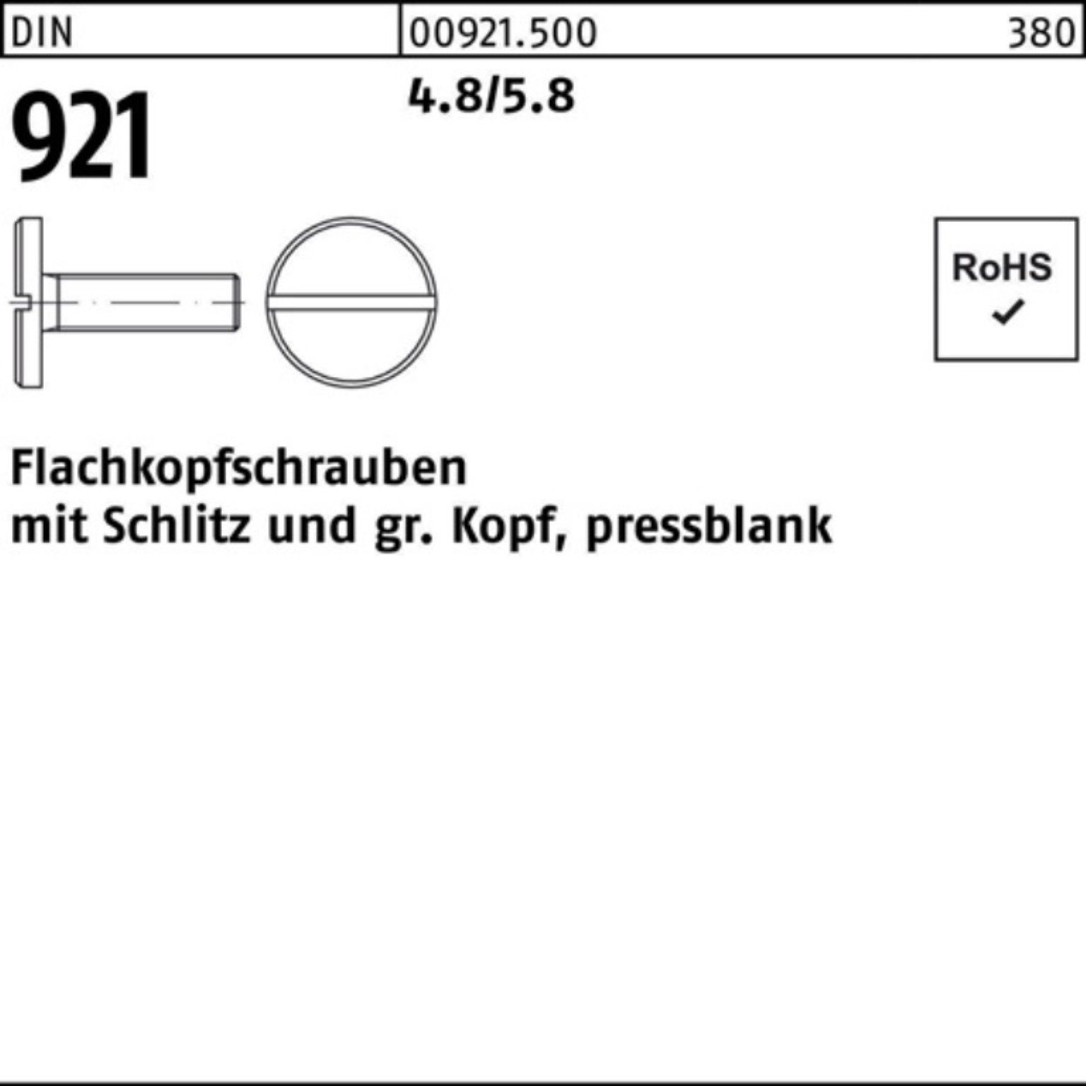 Reyher Schraube 100er Pack Flachkopfschraube DIN 921 Schlitz M5x 8 4.8/5.8 100 Stück