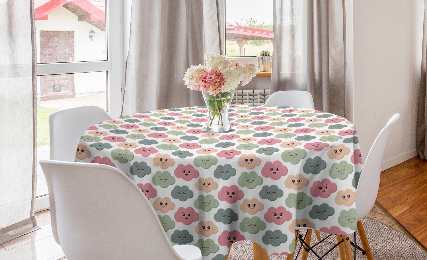 Abakuhaus Tischdecke Kreis Tischdecke Abdeckung für Esszimmer Küche Dekoration, Kindisch Bunte Wolken menschenähnliche | Tischdecken