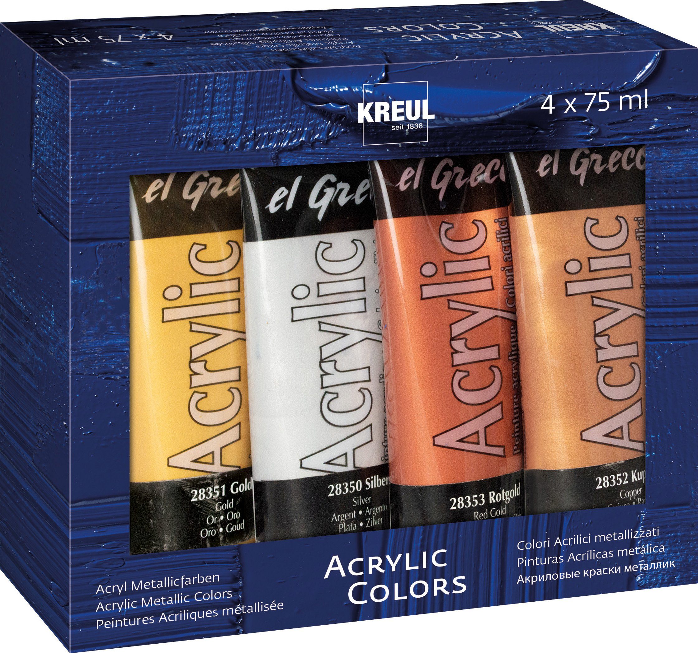 Kreul Metallglanzfarbe Acrylfarben Metallic Colors, 75 ml 4er Set | Malstifte