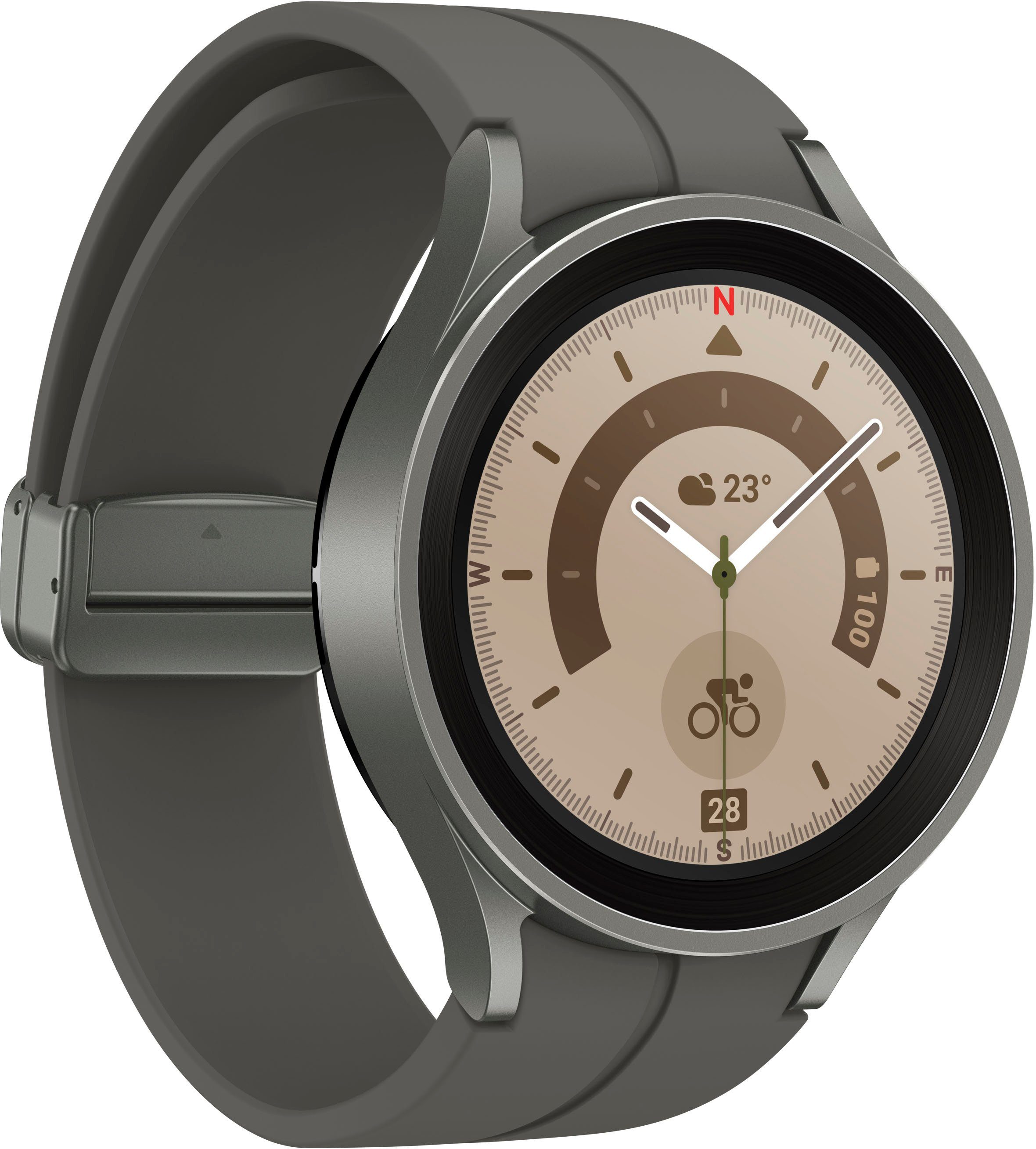 Samsung Galaxy Watch | (3,46 OS Wear Smartwatch Pro LTE by Titanium 5 Gesundheitsfunktionen Fitness cm/1,4 Samsung), Fitness Tracker, Uhr, titanfarben 45mm Zoll