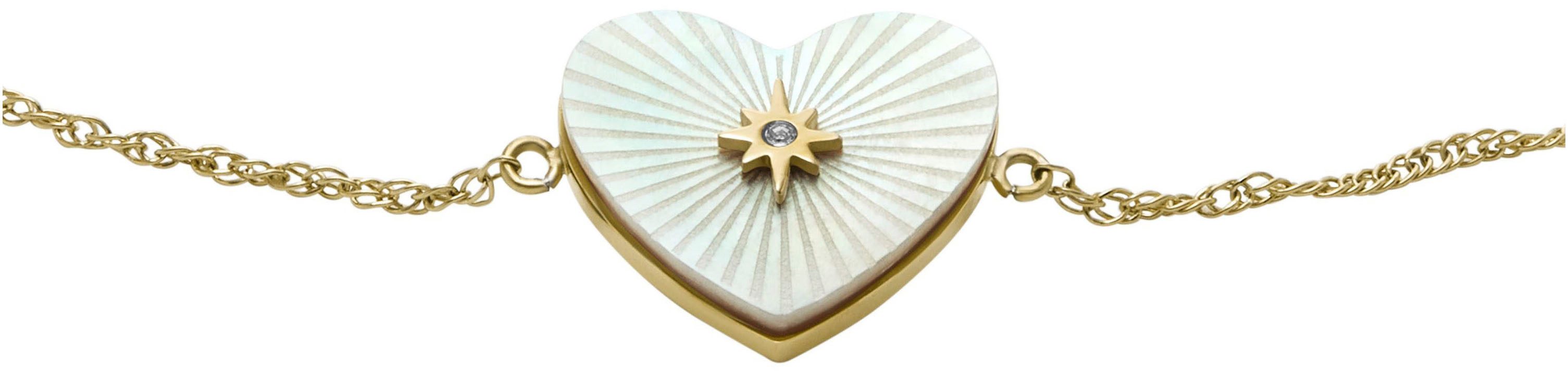 Fossil Armband Schmuck Geschenk Edelstahl RADIANT LOVE HEART, mit Glasstein - mit Perlmutt