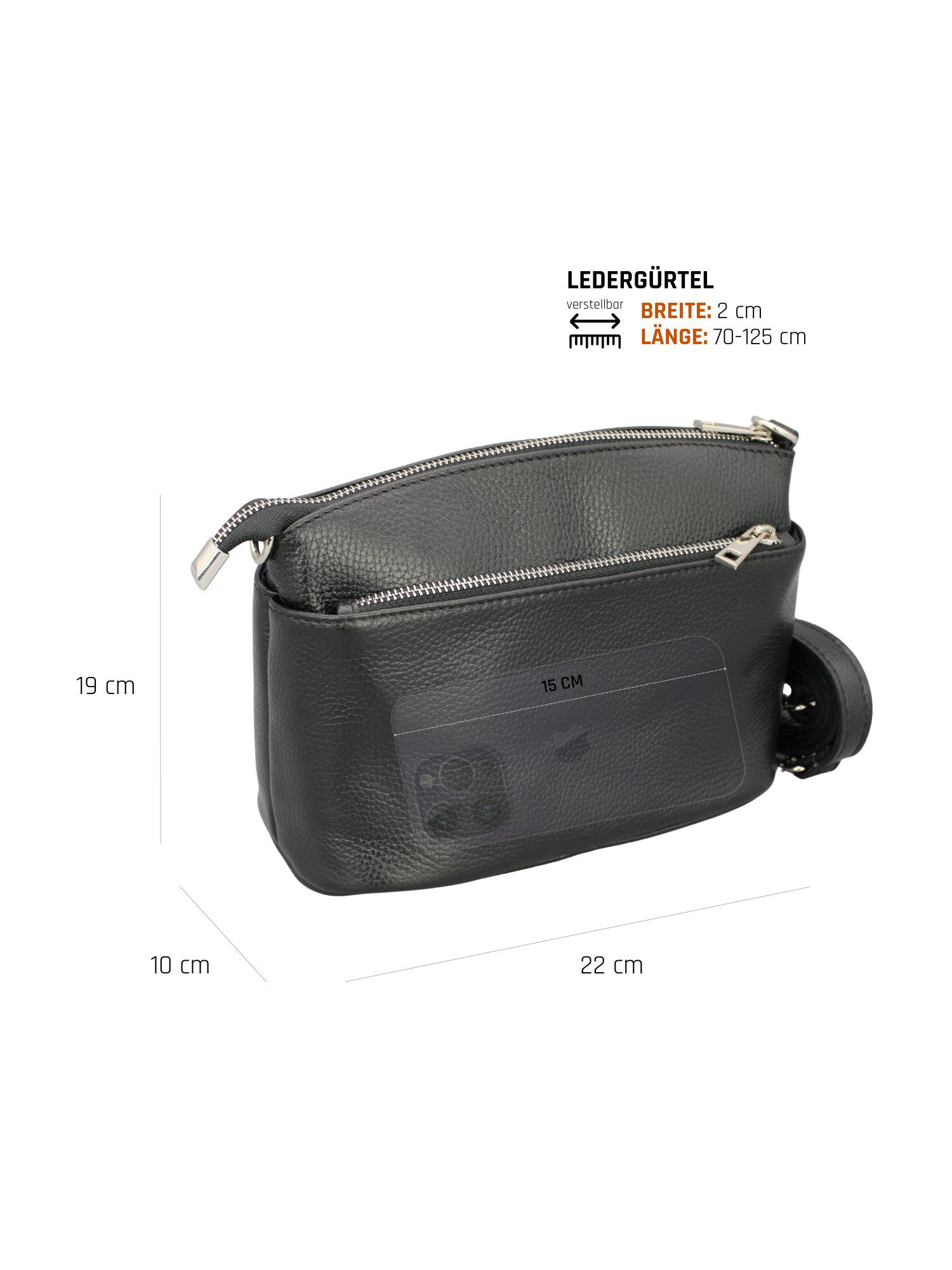 Adel Bags Schultertasche Nira – Damen Umhängetasche aus Echtleder mit 3 Hauptfächern, Innenfächer mit und ohne Reißverschluss