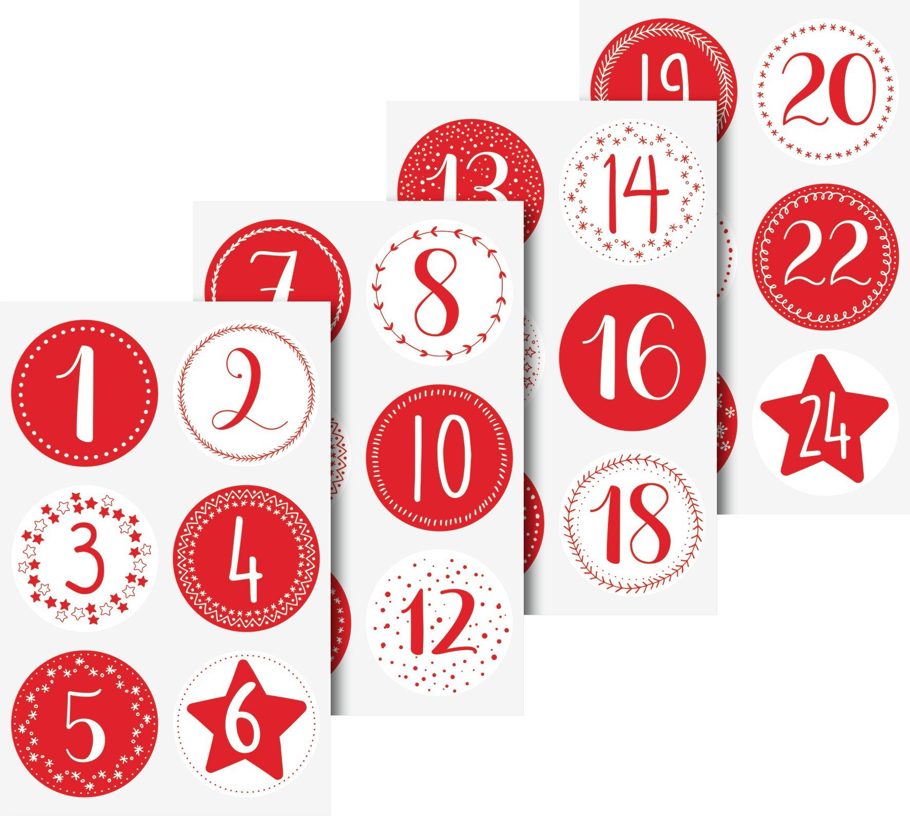 Heyda Deko-Buchstaben Sticker Adventszahlen (24 St), 24 Stück Rot